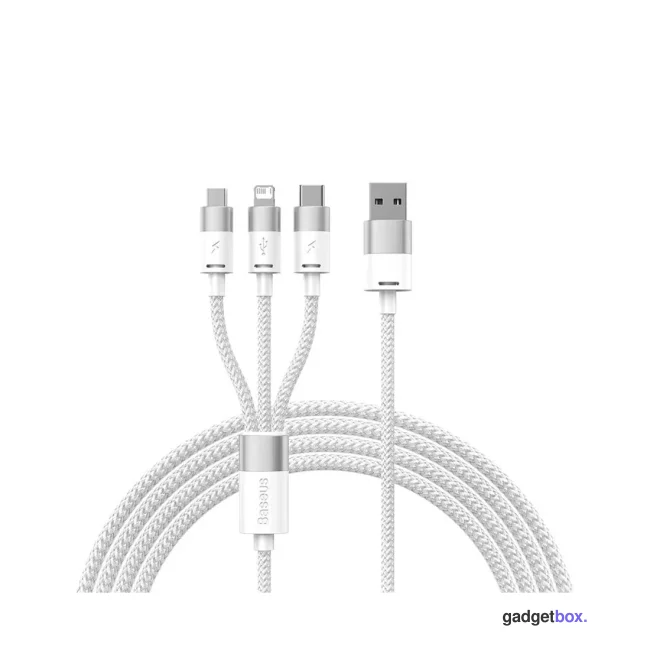 Интерфейсный кабель Baseus StarSpeed 1-for-3 USB to M+L+C 3.5A 1.2m White (CAXS000002)