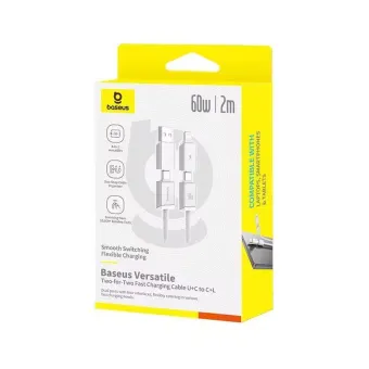 Интерфейсный кабель Baseus Versatile U+C to C+L 60W 2m White (P10383000211-01)