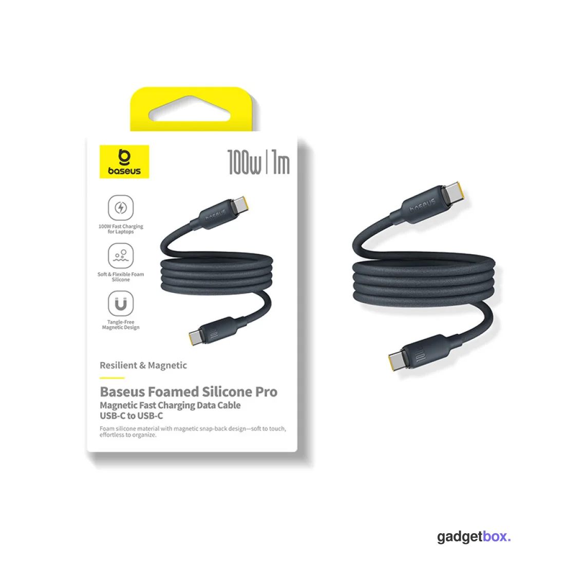 Интерфейсный кабель Baseus Foamed Silicone Pro Magnetic USB-C to USB-C 100W Black 1m (E0426D00)