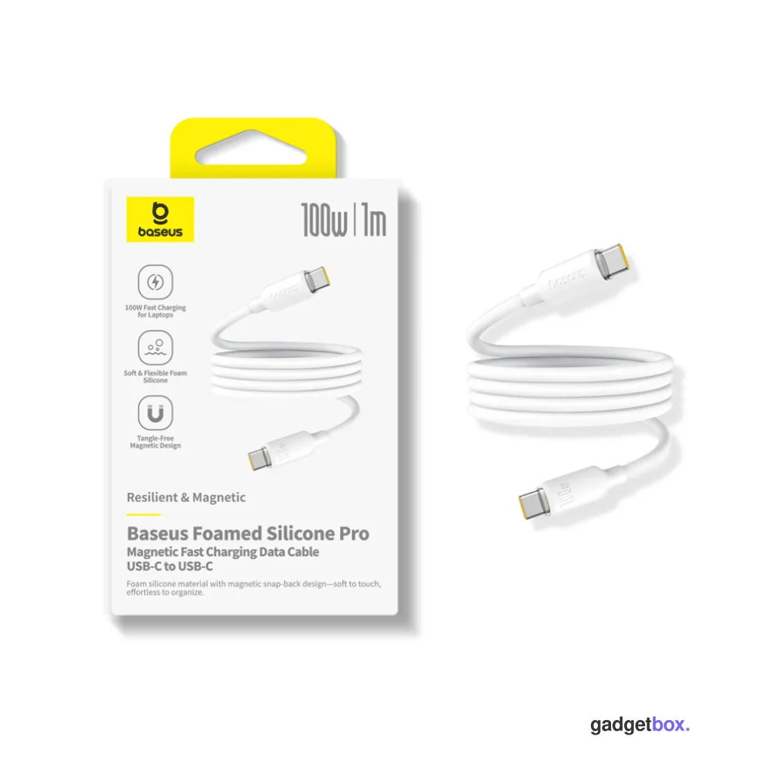 Интерфейсный кабель Baseus Foamed Silicone Pro Magnetic USB-C to USB-C 100W White 1m (E0426D01)