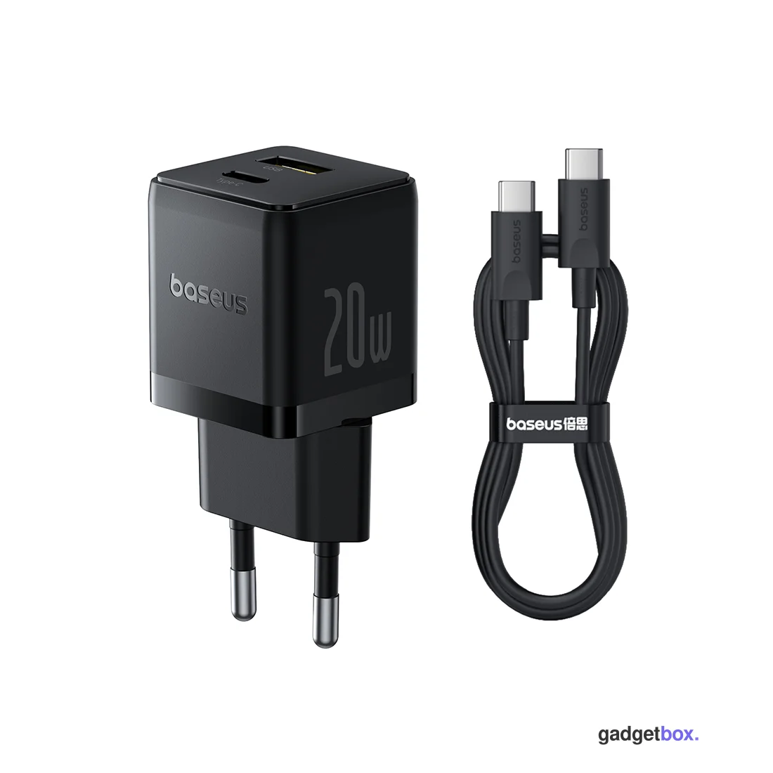 Адаптер питания Baseus Palm C+U 20W EU Black( в комлпекте кабель Type-c) (P10111608113-01)