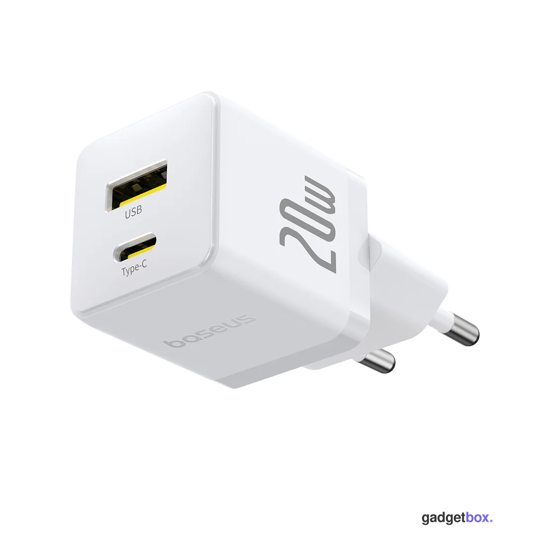 Адаптер питания Baseus Palm C+U 20W EU White ( в комлпекте кабель Type-c) (P10111608213-01)