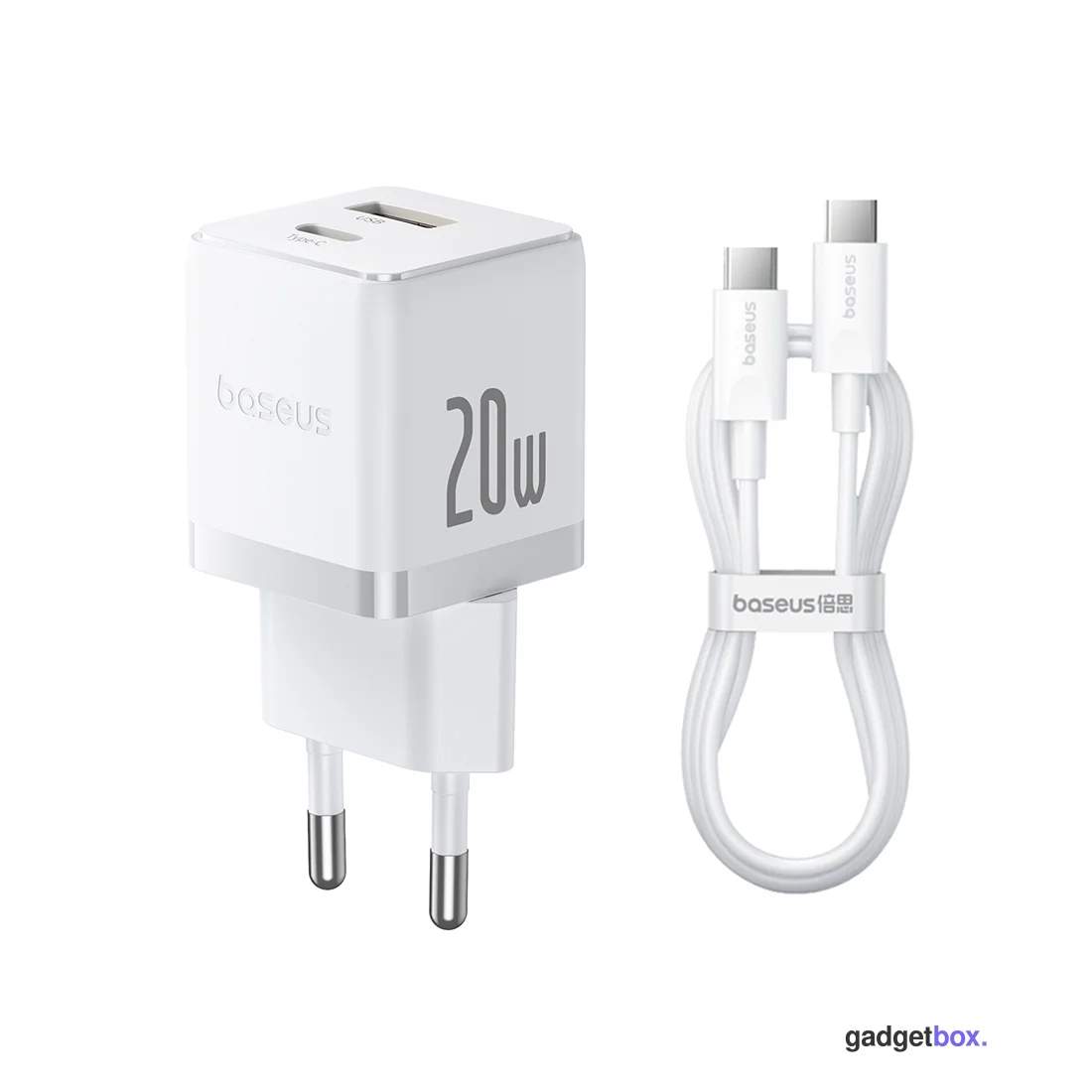 Адаптер питания Baseus Palm C+U 20W EU White ( в комлпекте кабель Type-c) (P10111608213-01)
