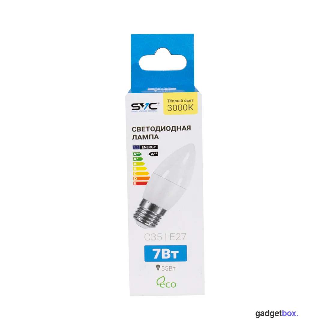 Лампа светодиодная SVC LED C35-7W-E27-3000K Свеча Тёплый