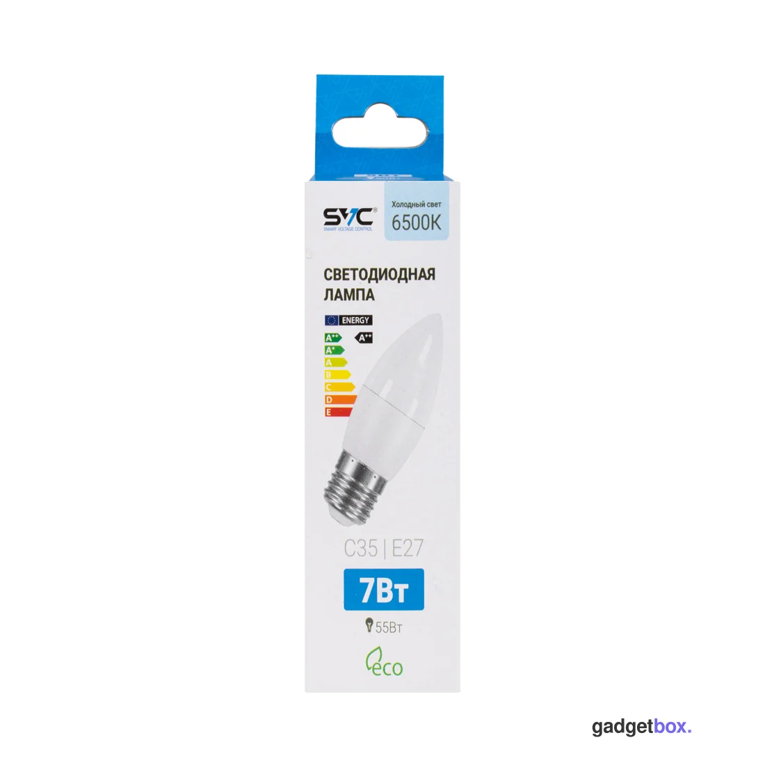 Лампа светодиодная SVC LED C35-7W-E27-6500K Свеча Холодный