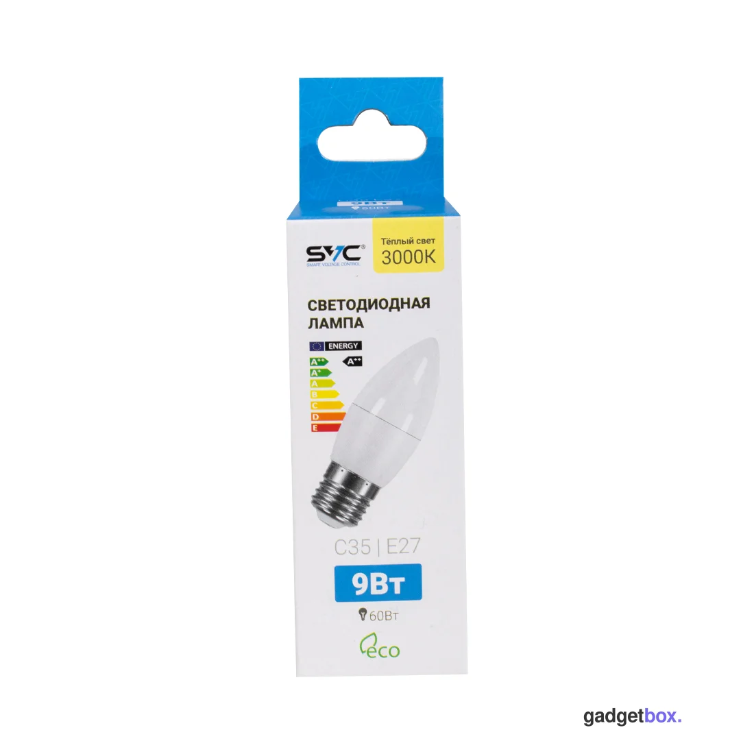Лампа светодиодная SVC LED C35-9W-E27-3000K Свеча Тёплый
