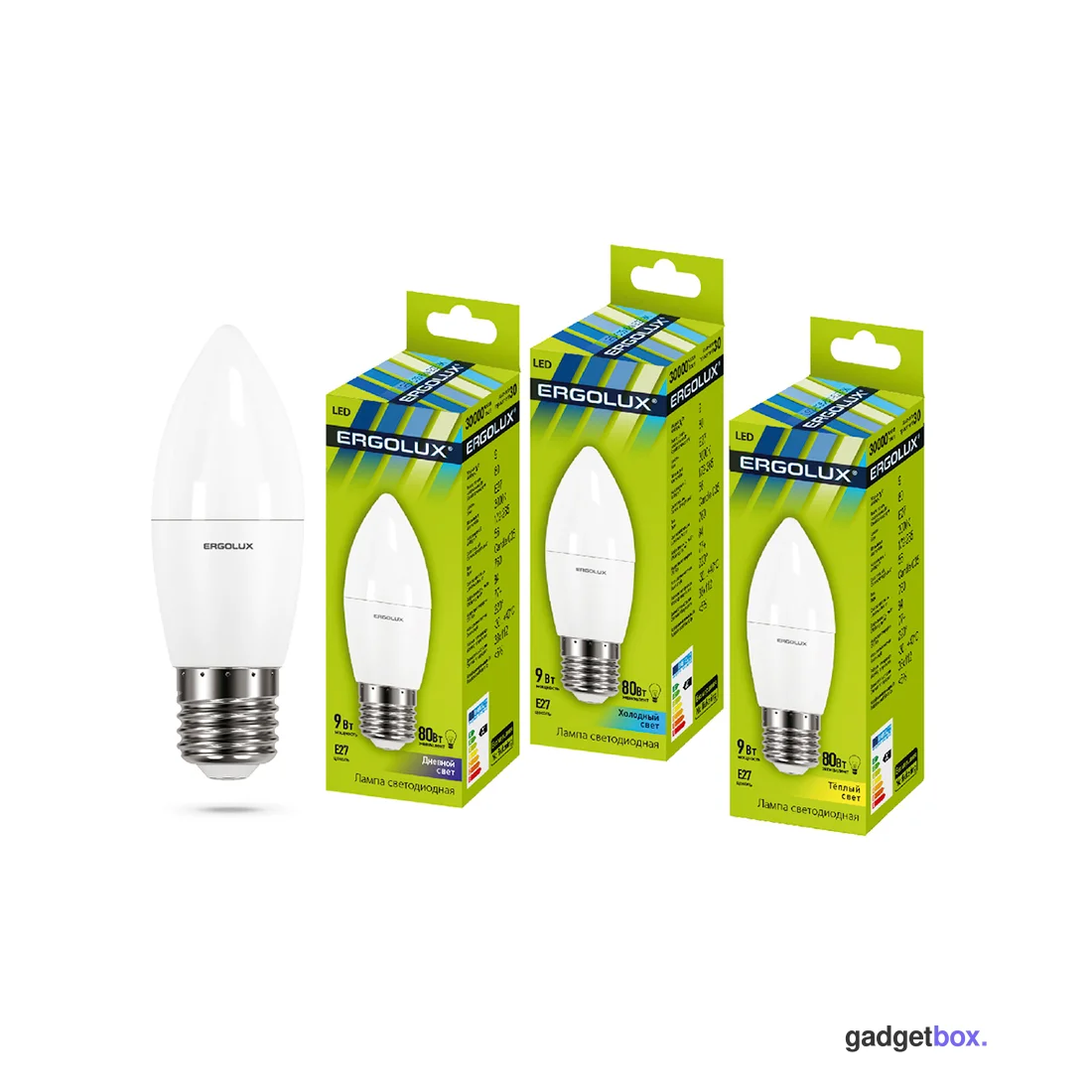 Эл. лампа светодиодная Ergolux LED-C35-9W-E27-4K, Холодный