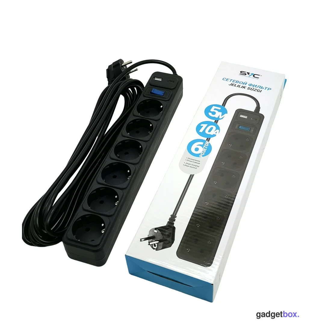 Сетевой фильтр SVC ZC6S-50M-USB/TypeC 5 м. 220 В