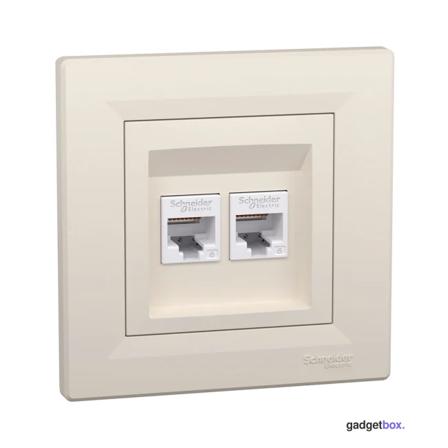 Розетка двойная компьютерная SE EPH4800123 Asfora RJ45 кат. 6 в сборе кремовый