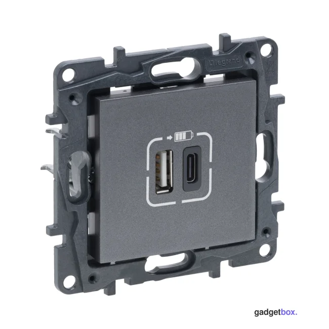 Розетка USB Niloe Step Тип А+C 12Вт+15Вт 5В Сталь