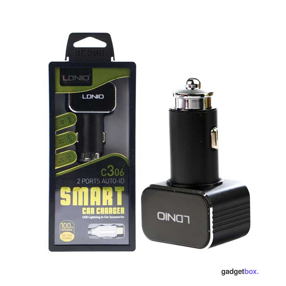 Автомобильное зарядное устройство LDNIO C306 2*USB-A 18W 5V-3.6A Auto Lightning Чёрный