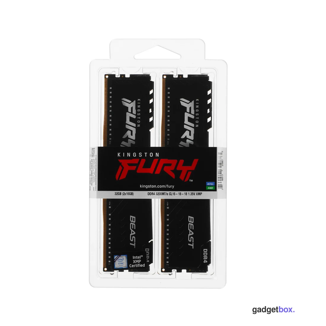 Комплект модулей памяти Kingston FURY Beast KF432C16BB1K2/32WP DDR4 32GB (Kit 2x16GB) 3200MHz Чёрный