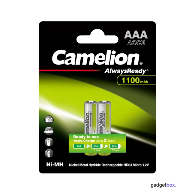 Аккумулятор CAMELION AlwaysReady Ni-MH Rechargeable NH-AAA1100ARBP2 2 шт. в блистере