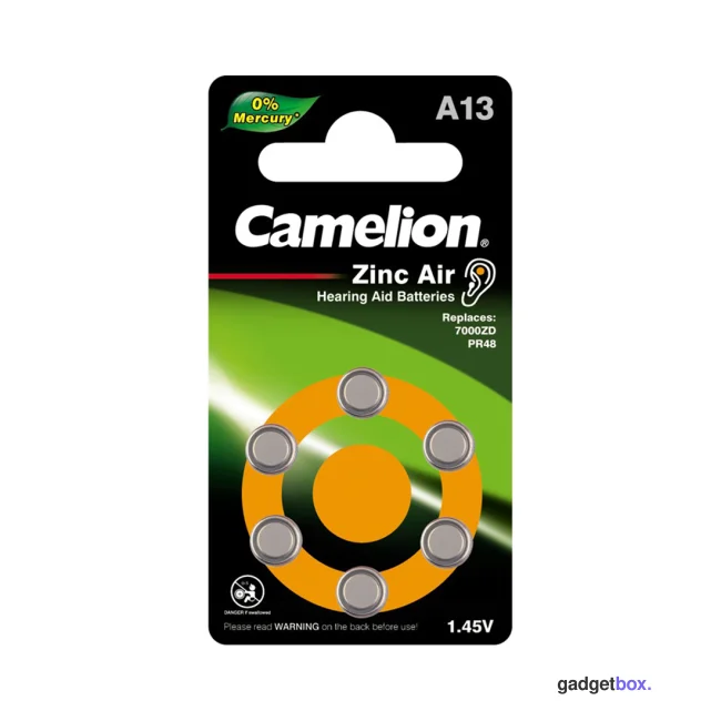 Батарейка CAMELION Zinc Air A13-BP6(0%Hg) 6 шт. в блистере