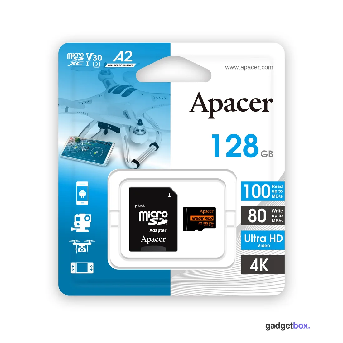 Карта памяти Apacer AP128GMCSX10U8-R 128GB с адаптером SD