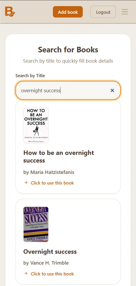 Search for a book by title or author in Biblora