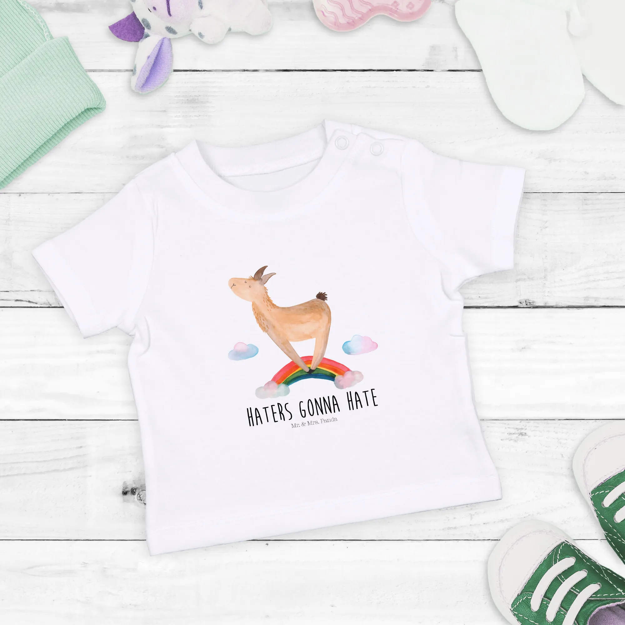 Organic Baby Shirt Lama Regenbogen