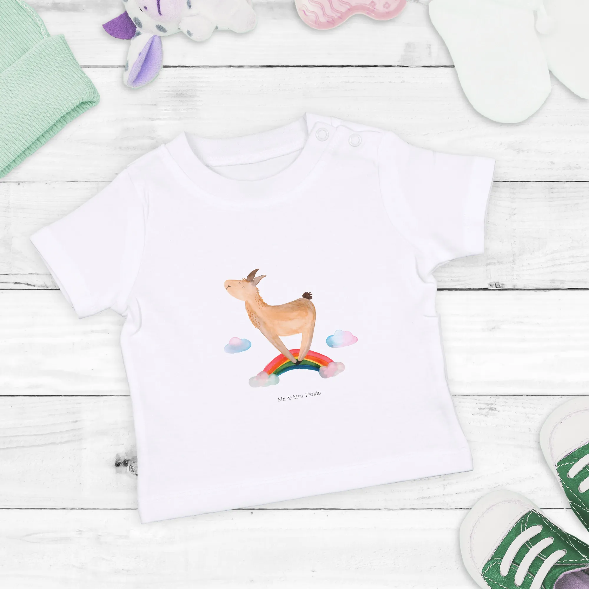 Organic Baby Shirt Lama Regenbogen