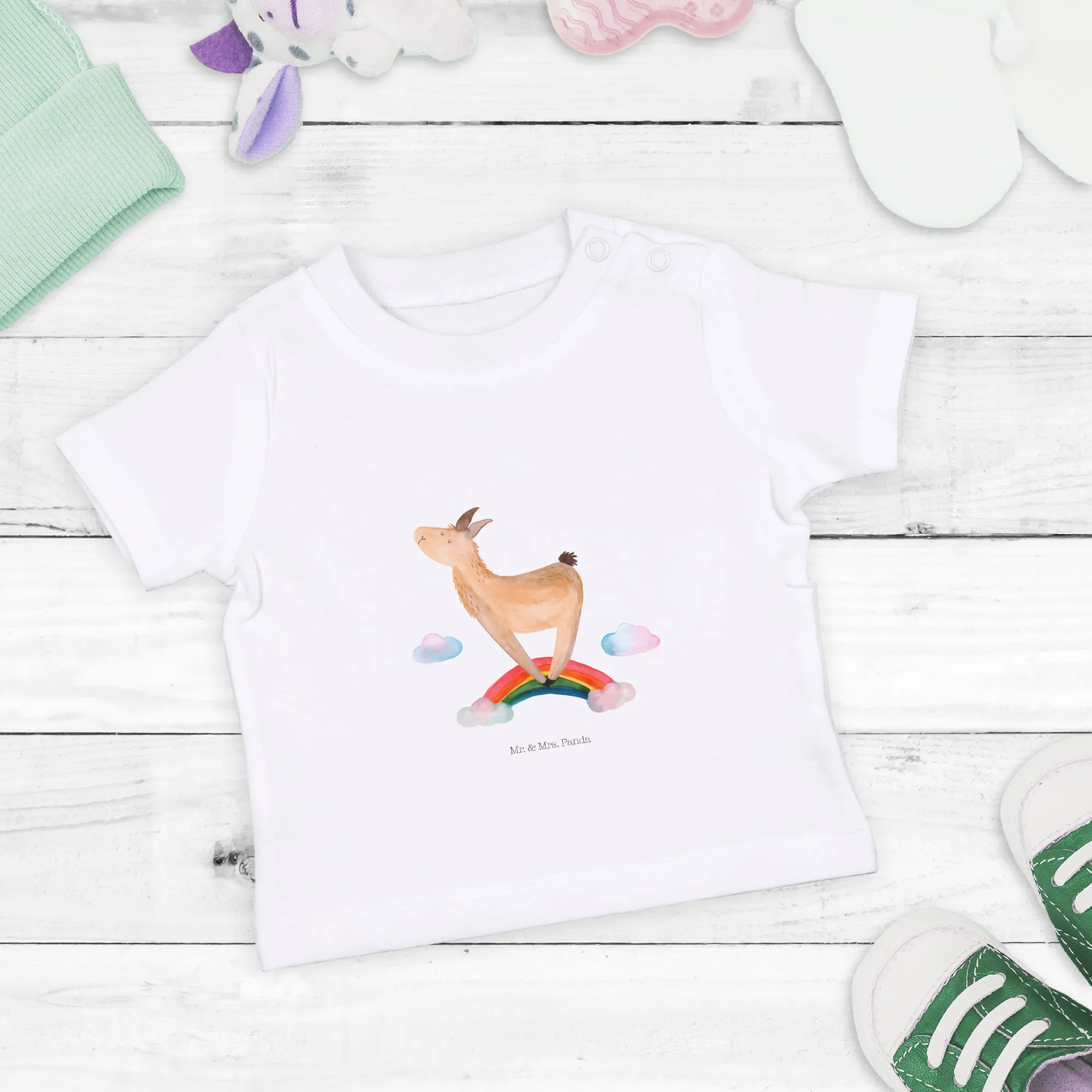 Organic Baby Shirt Lama Regenbogen