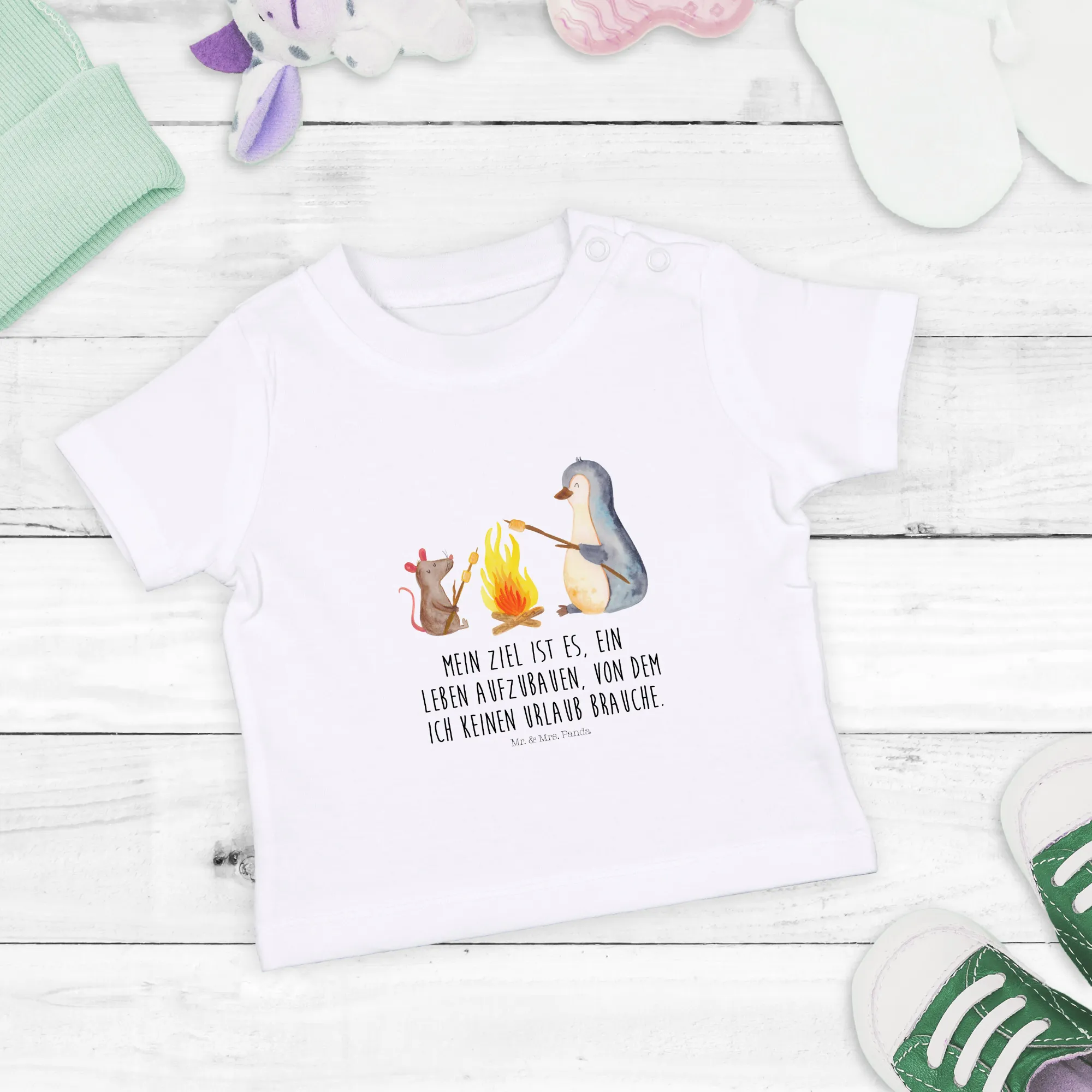 Organic Baby Shirt Pinguin Lagerfeuer