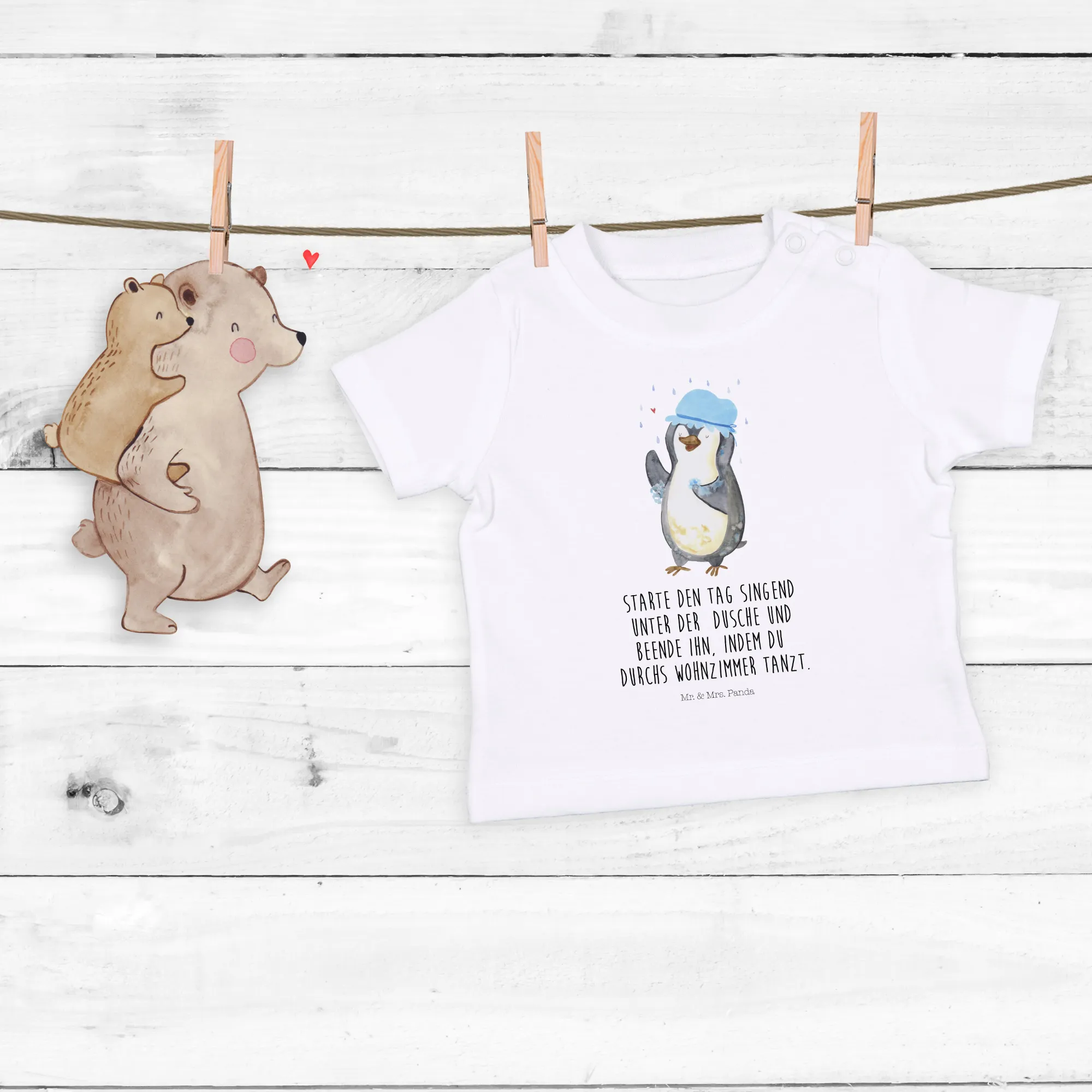 Organic Baby Shirt Pinguin Duschen