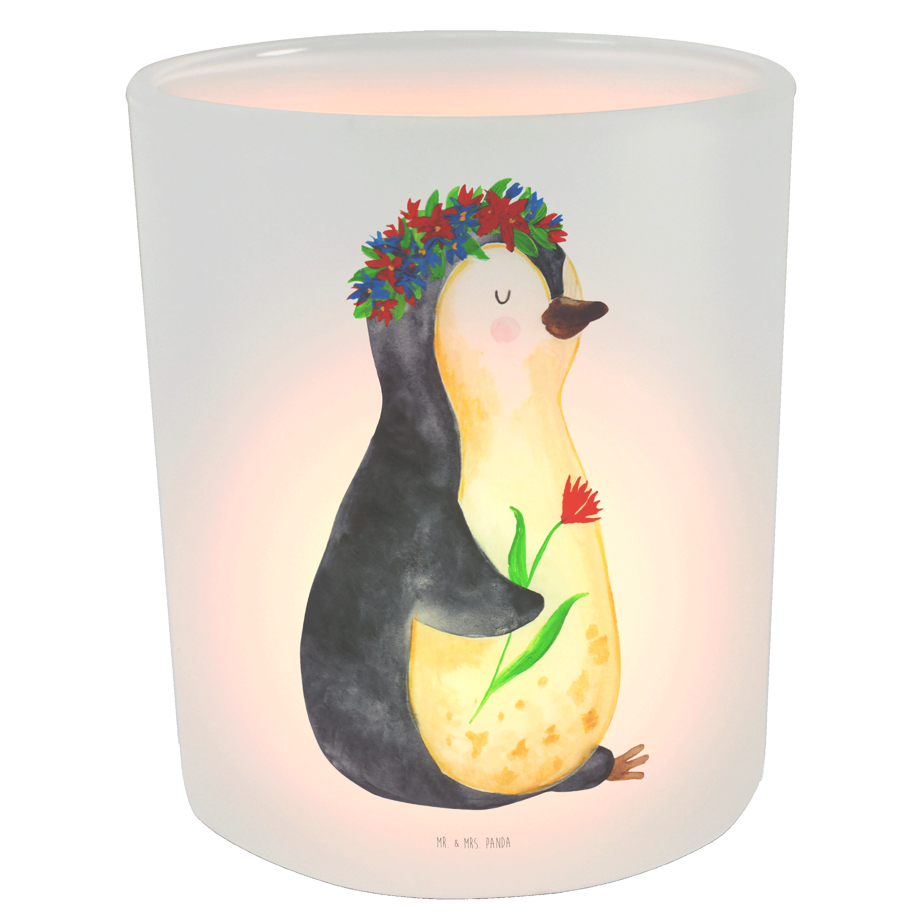 Windlicht Pinguin Blumen