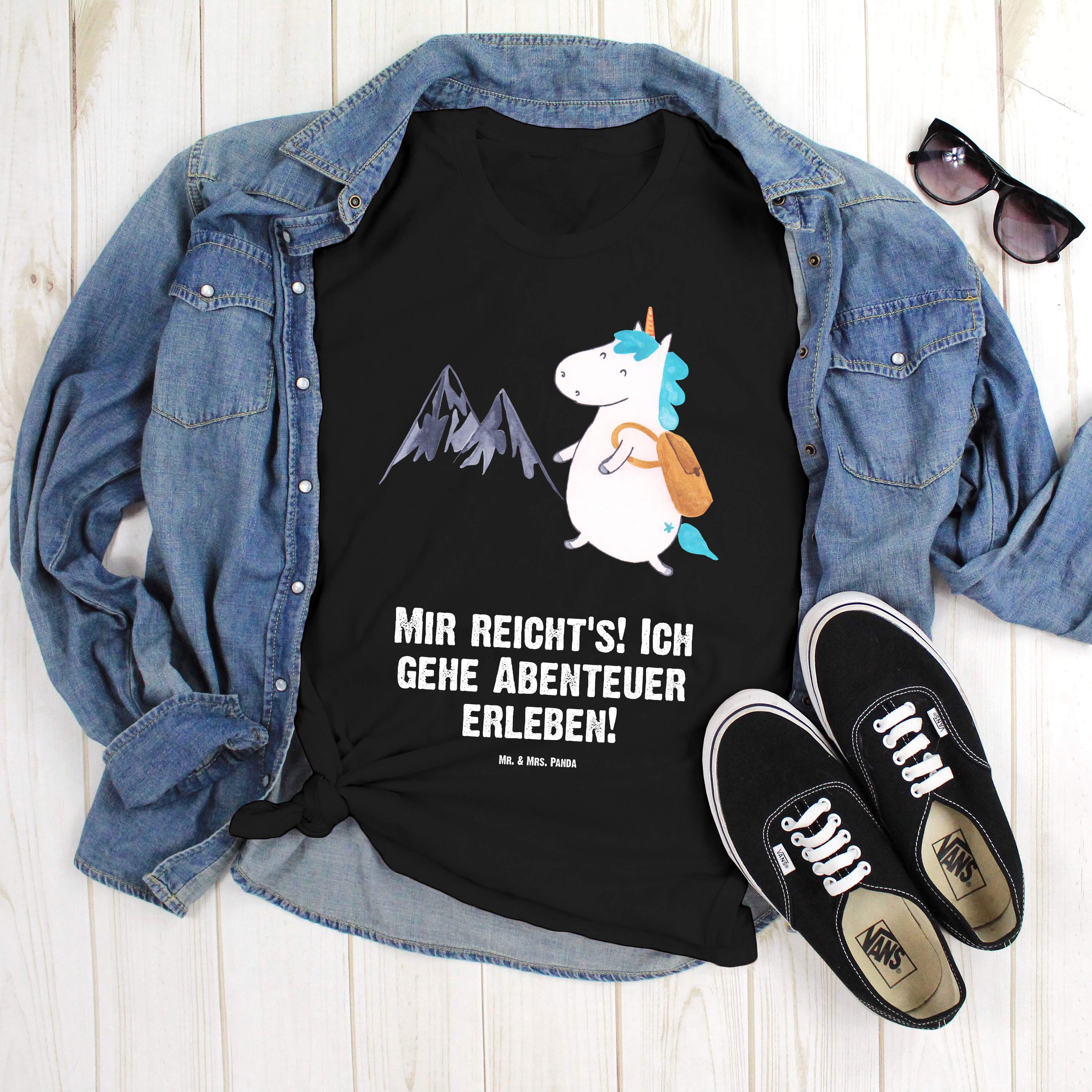 Größe L T-Shirt Einhorn Bergsteiger - Geschenk T-Shirt mit Spruch Unicorn Reisen