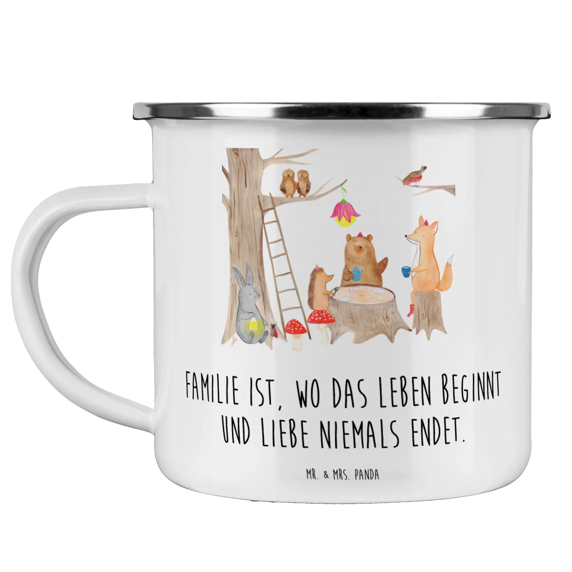 Camping Emaille Tasse Waldtiere Picknick