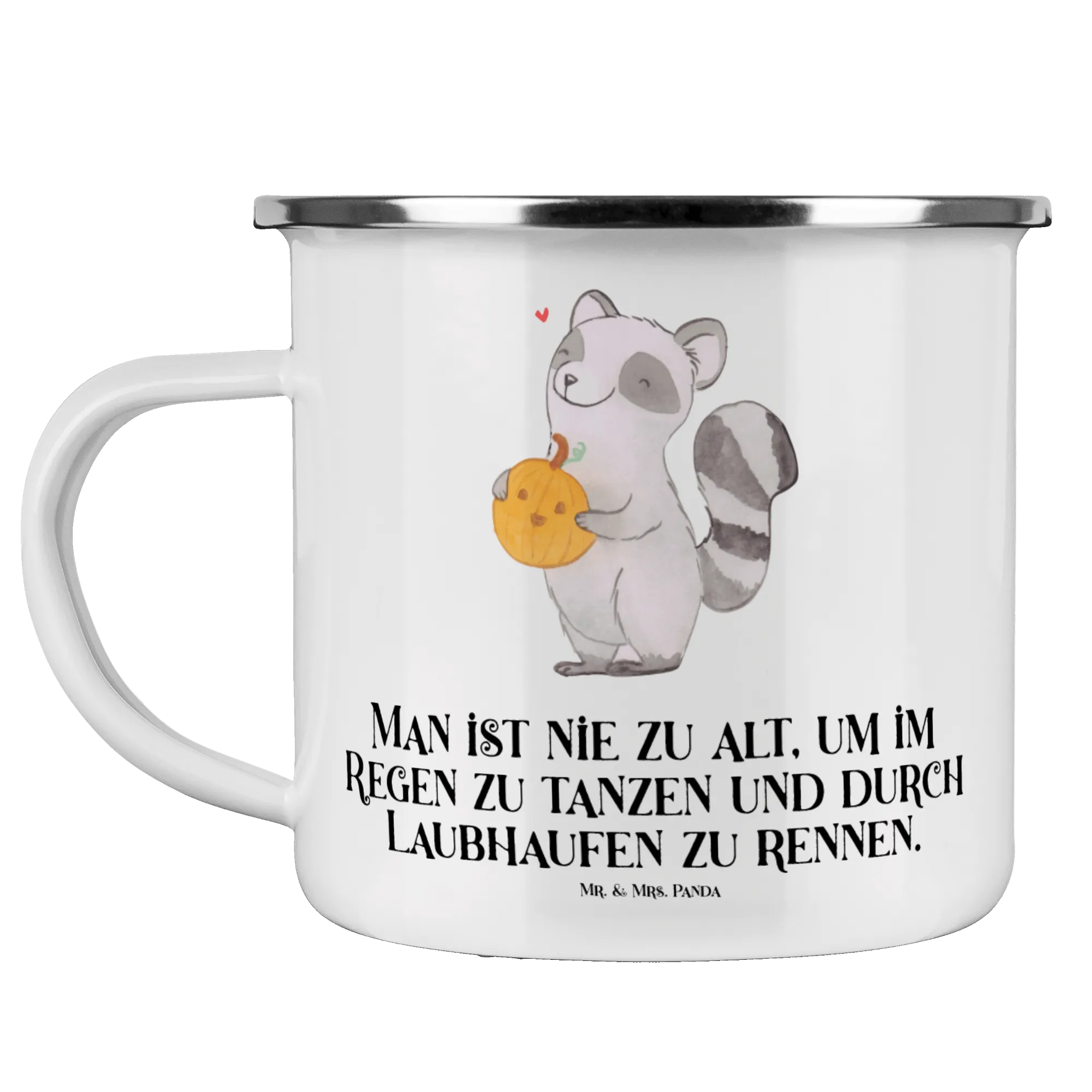 Camping Emaille Tasse Waschbär Kürbis