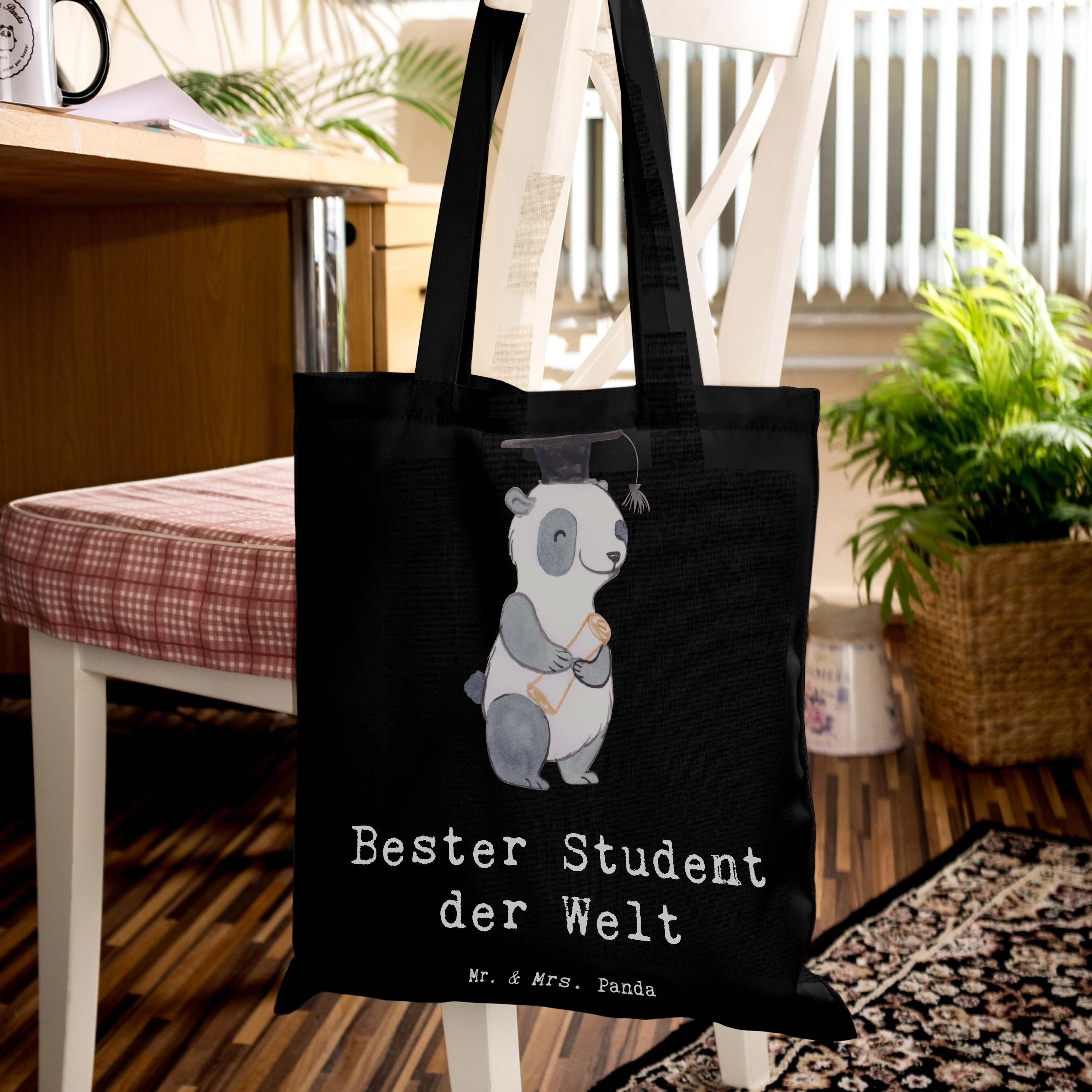 Tragetasche Panda Bester Student der Welt