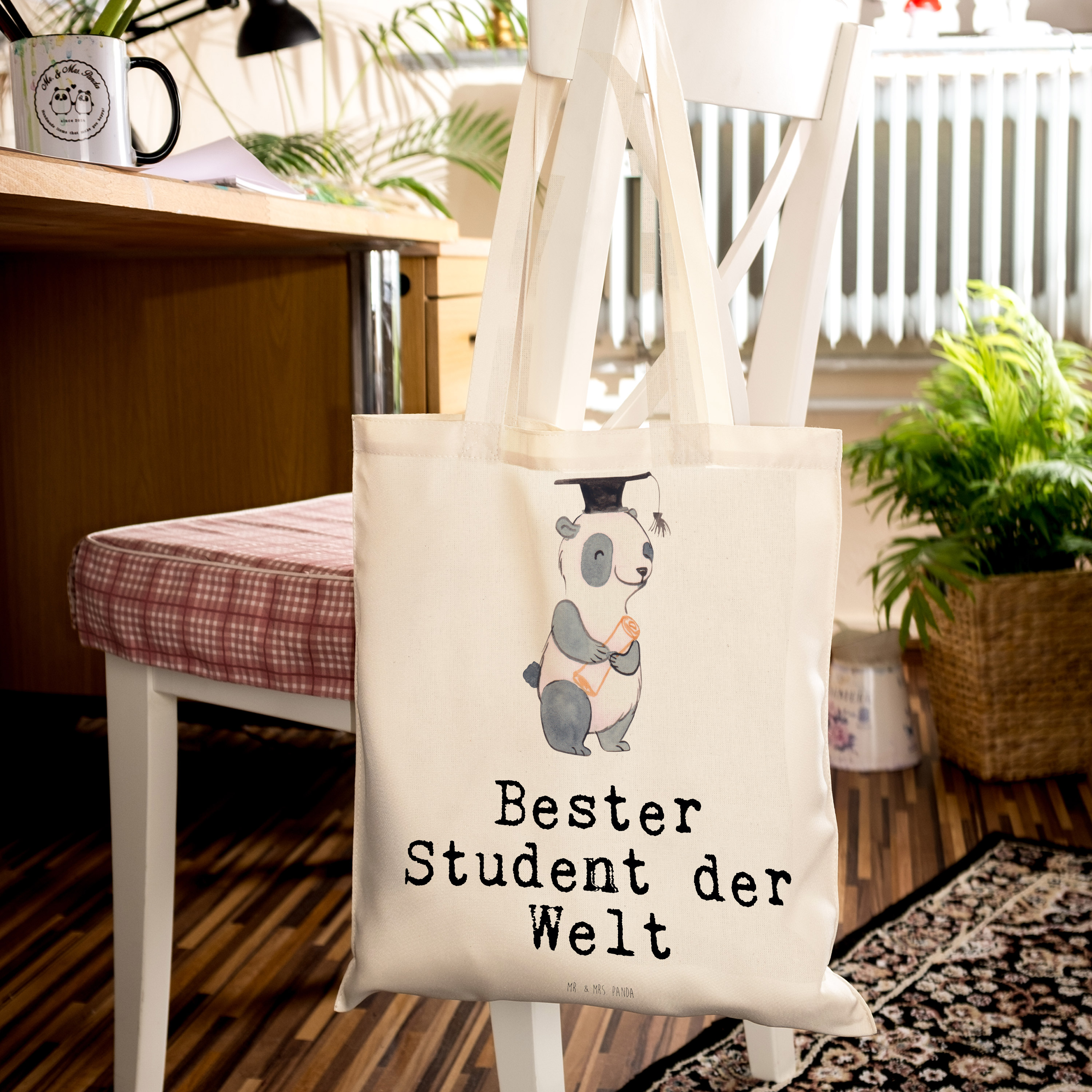 Tragetasche Panda Bester Student der Welt