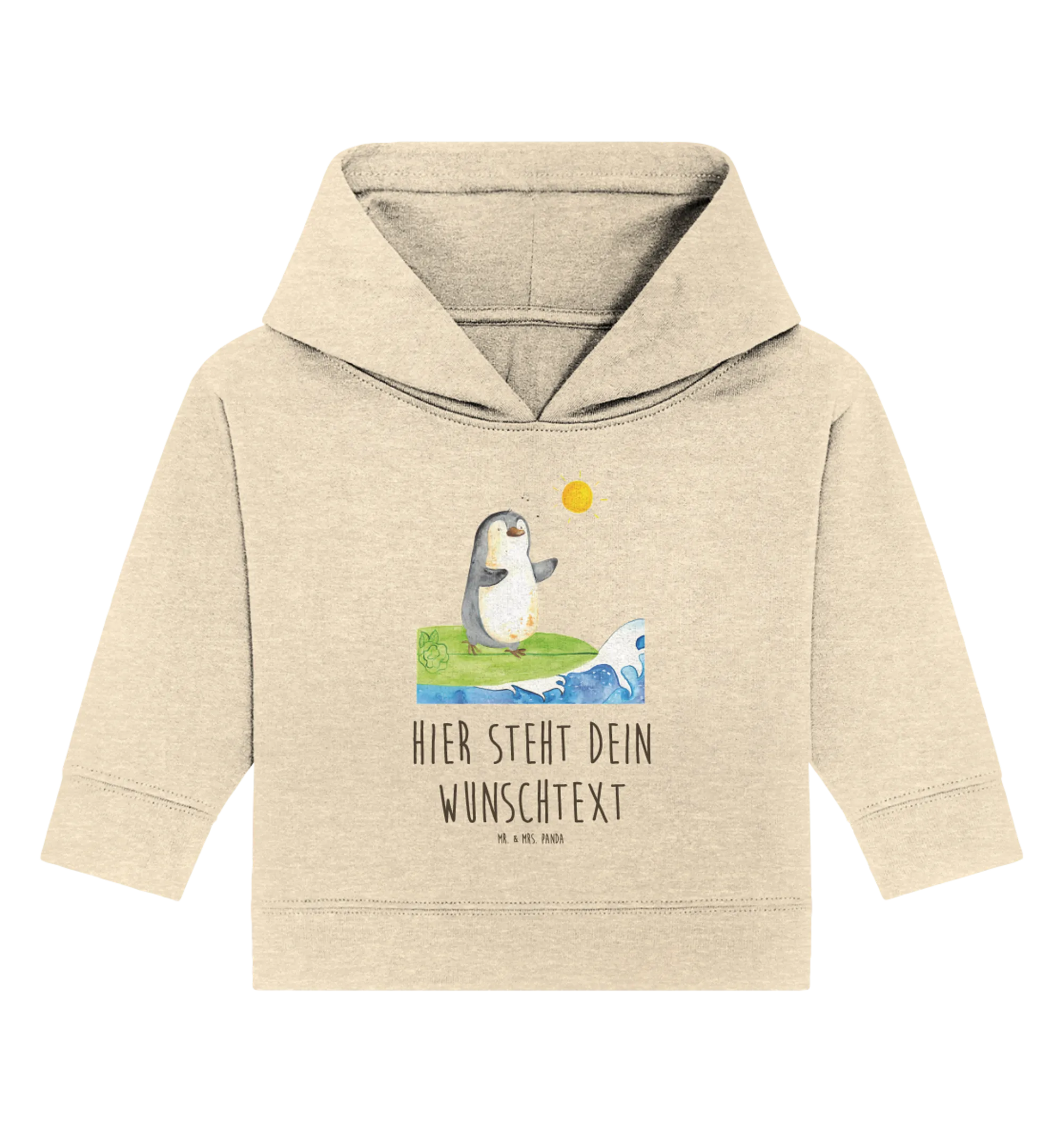 Personalisierter Baby Hoodie Pinguin Surfer