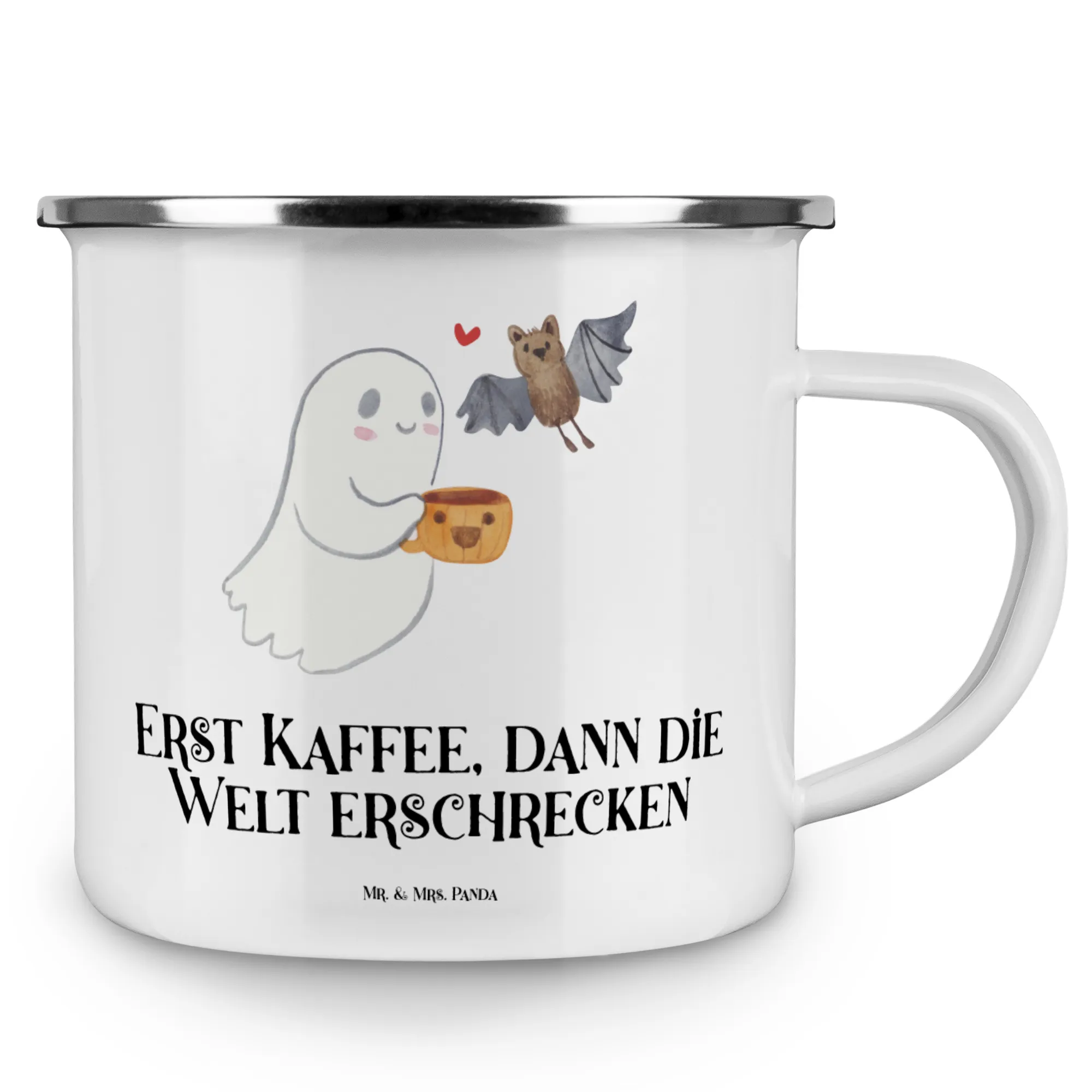 Camping Emaille Tasse Gespenst Kaffee