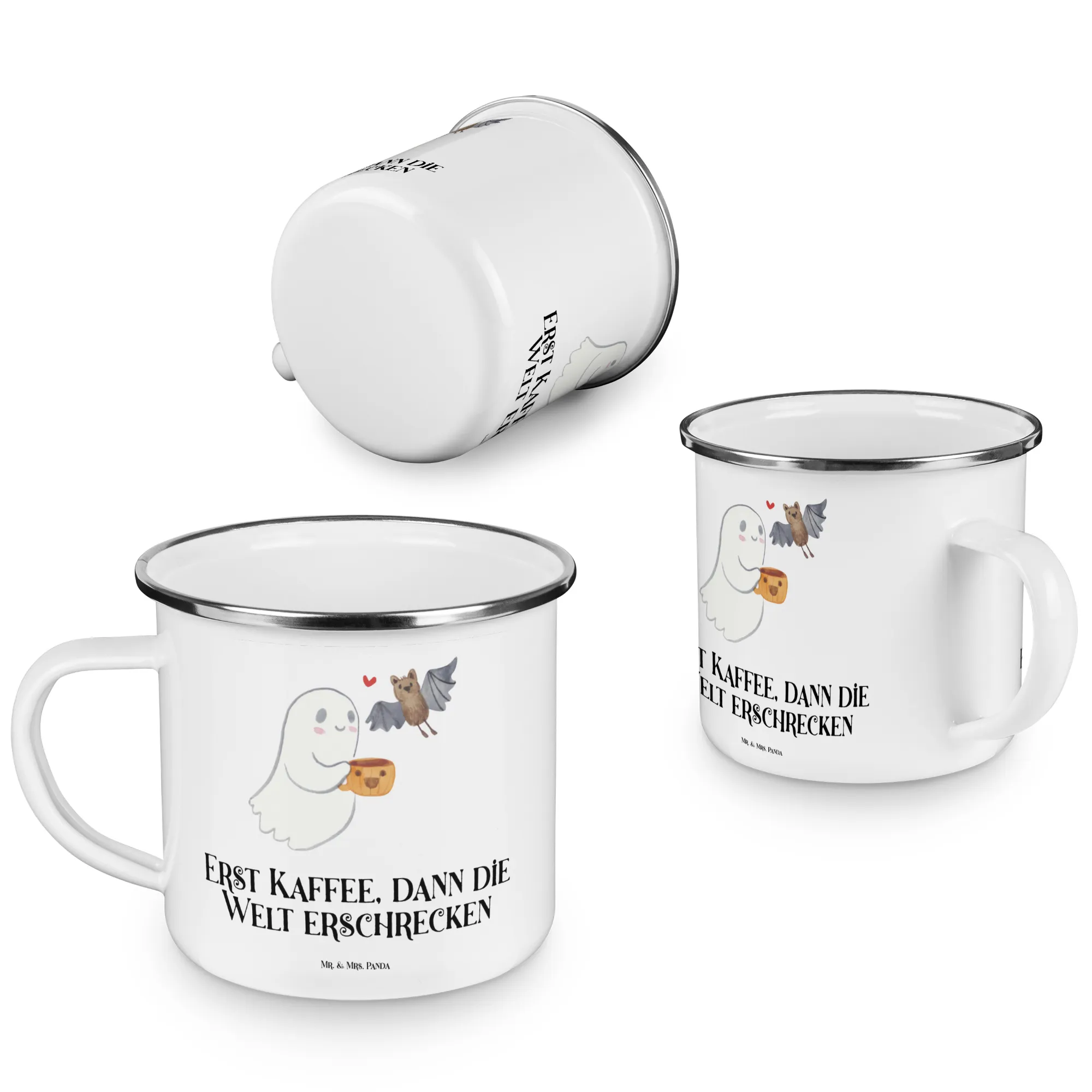 Camping Emaille Tasse Gespenst Kaffee