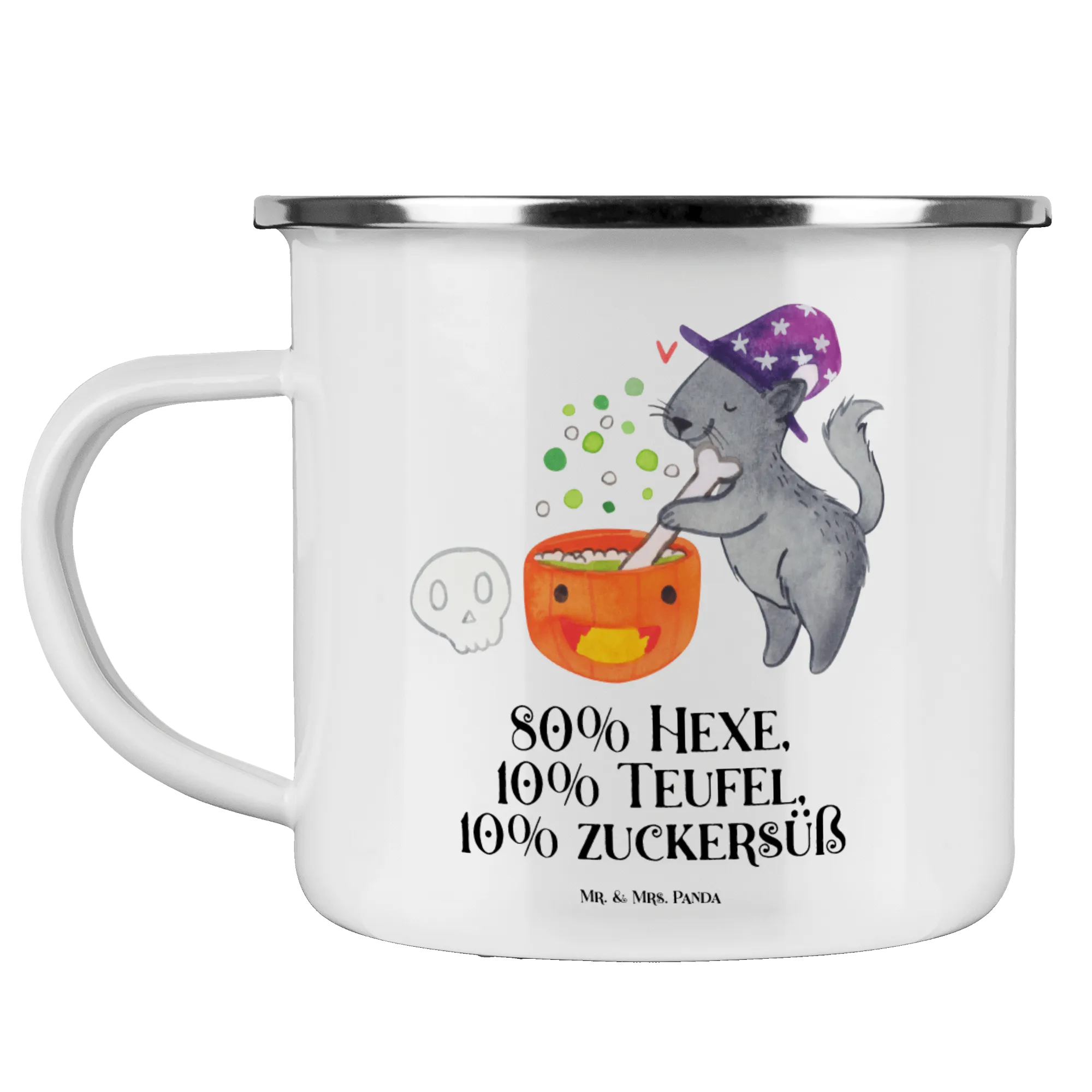 Camping Emaille Tasse Kater Hexenkessel