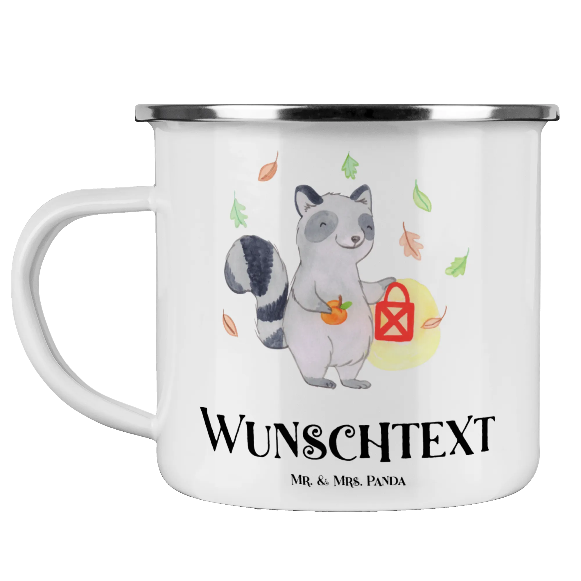 Personalisierte Emaille Tasse Waschbär Laterne