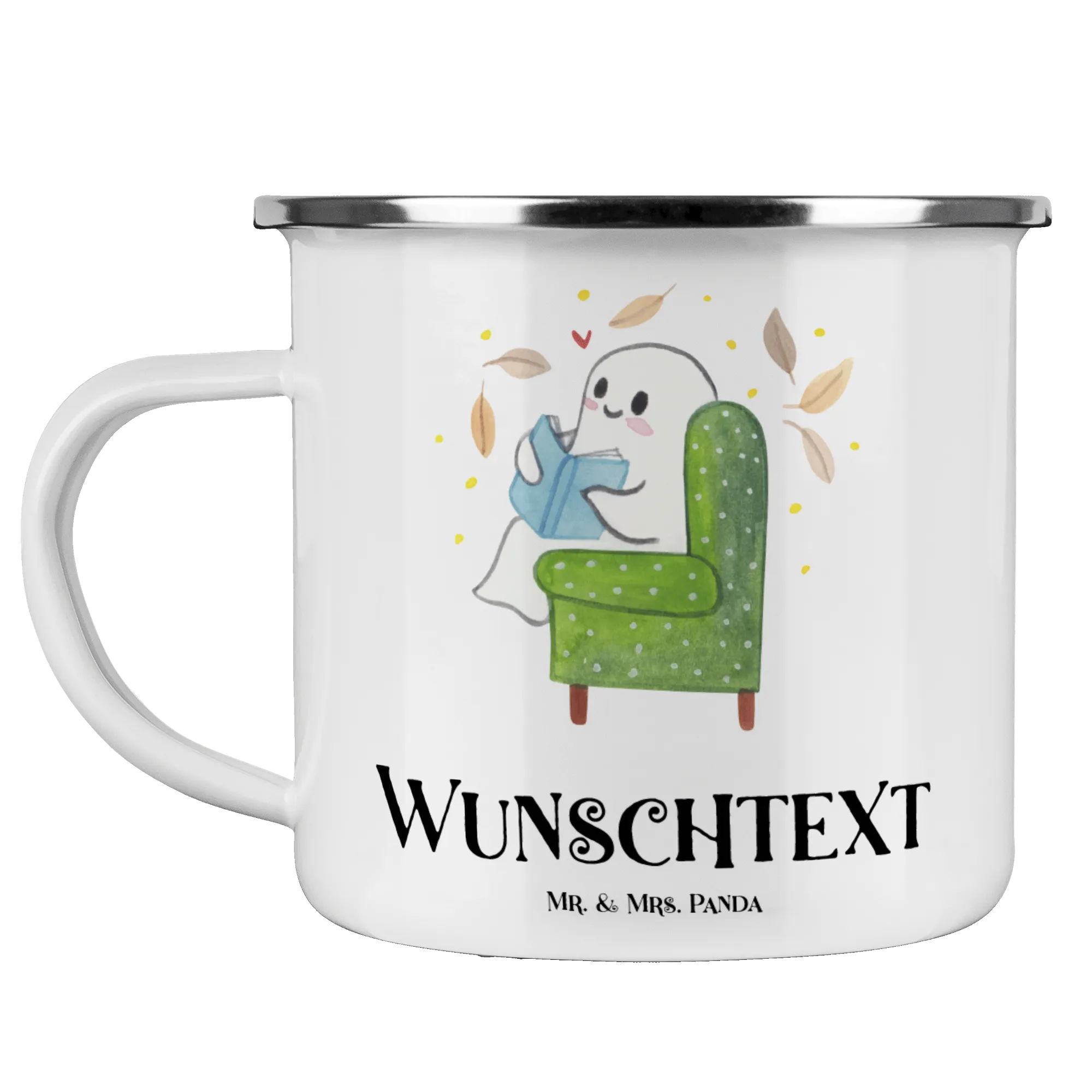 Personalisierte Emaille Tasse Gespenst  Buch