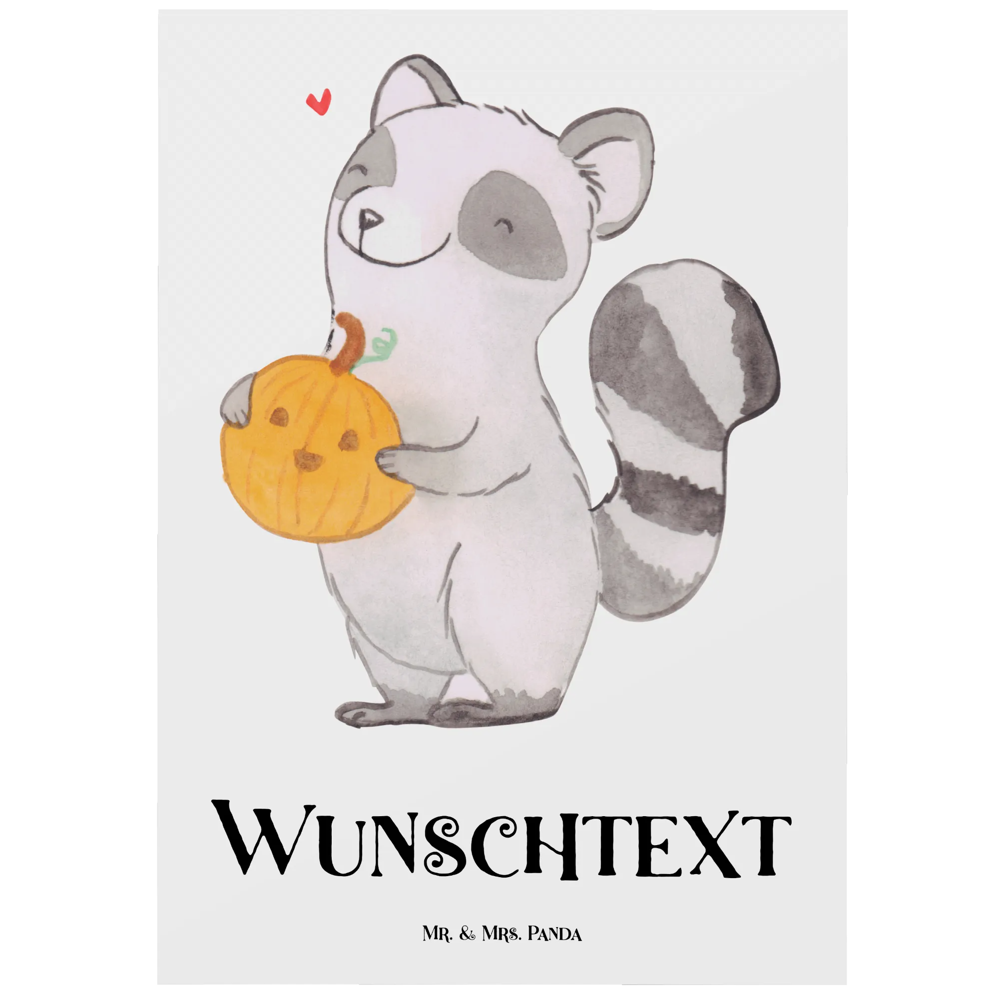 Personalisierte Postkarte Waschbär Kürbis