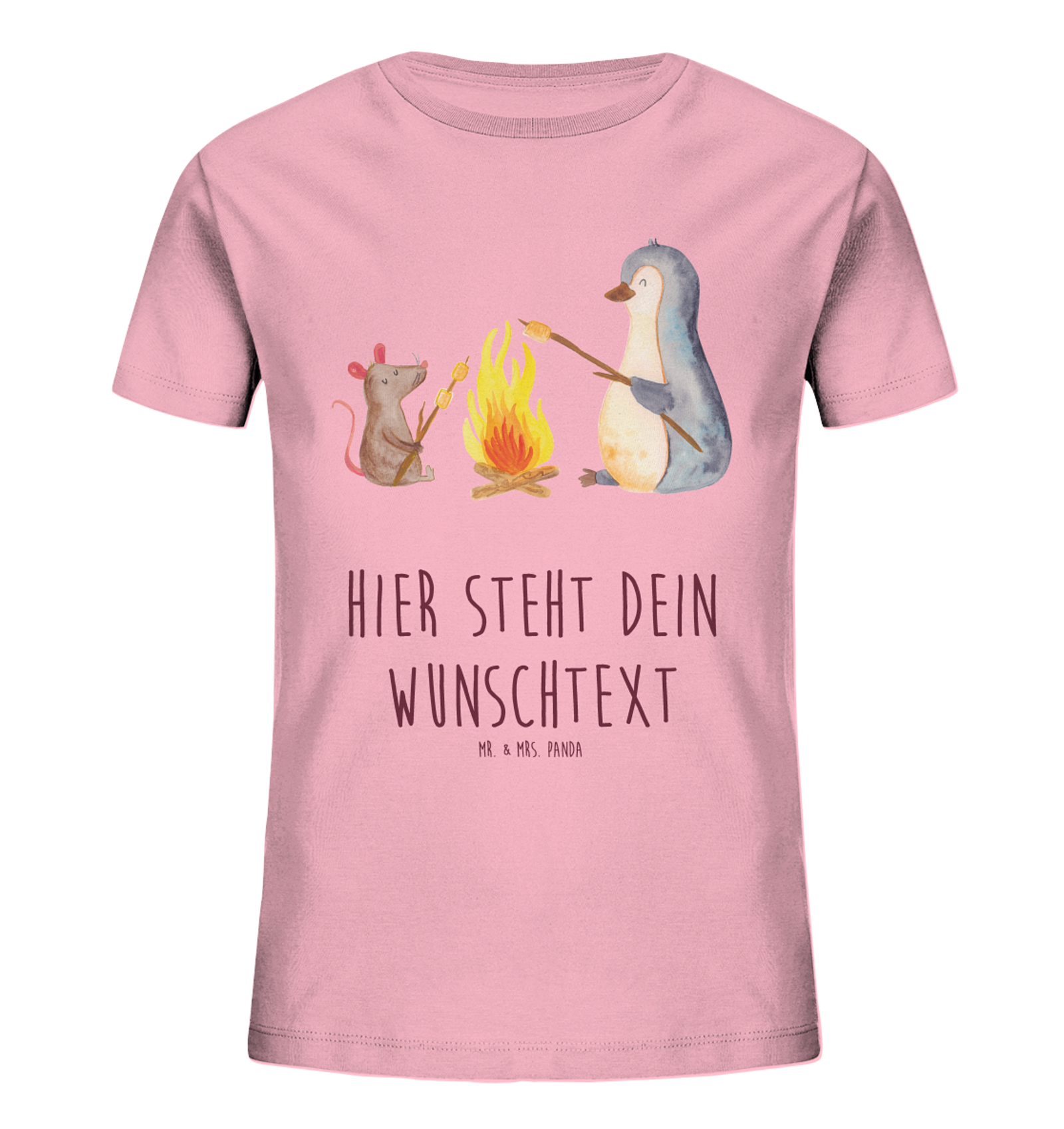 Personalisiertes Kinder T-Shirt Pinguin Lagerfeuer