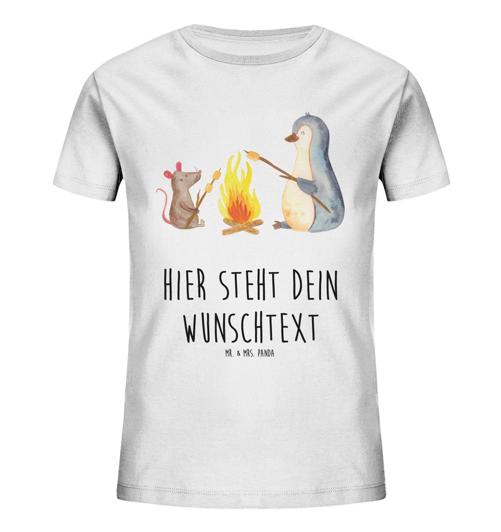 Personalisiertes Kinder T-Shirt Pinguin Lagerfeuer