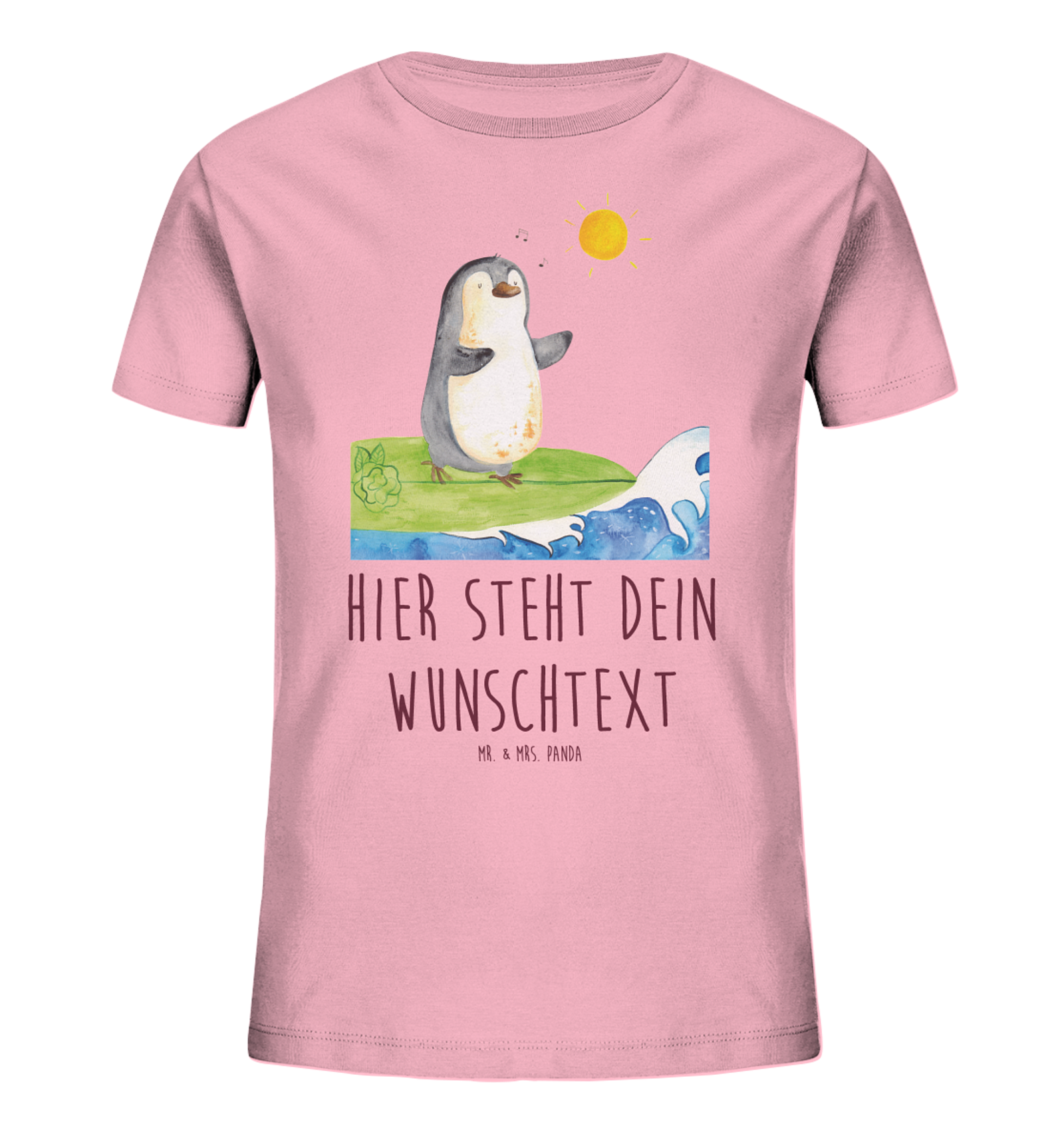 Personalisiertes Kinder T-Shirt Pinguin Surfer