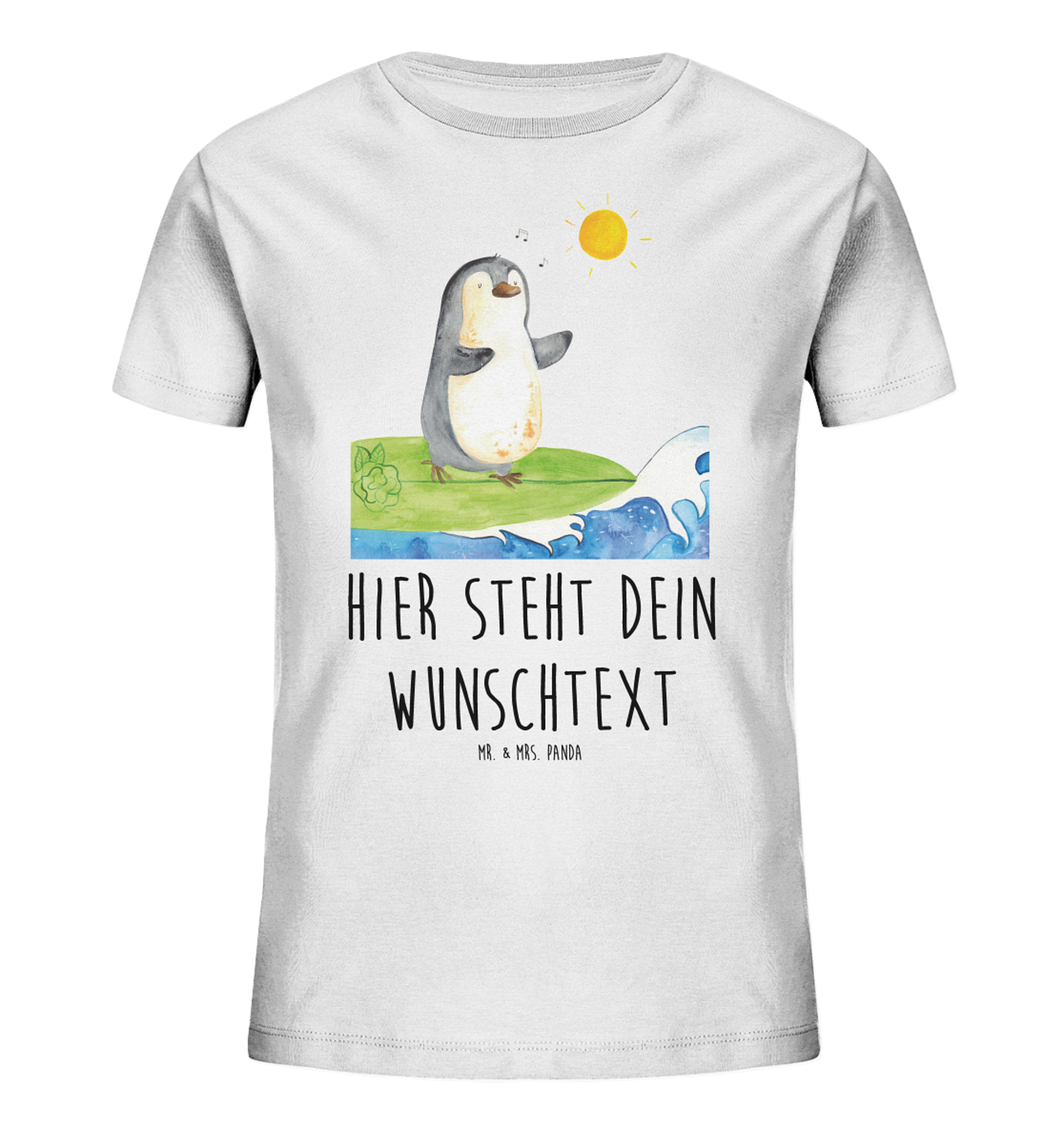 Personalisiertes Kinder T-Shirt Pinguin Surfer