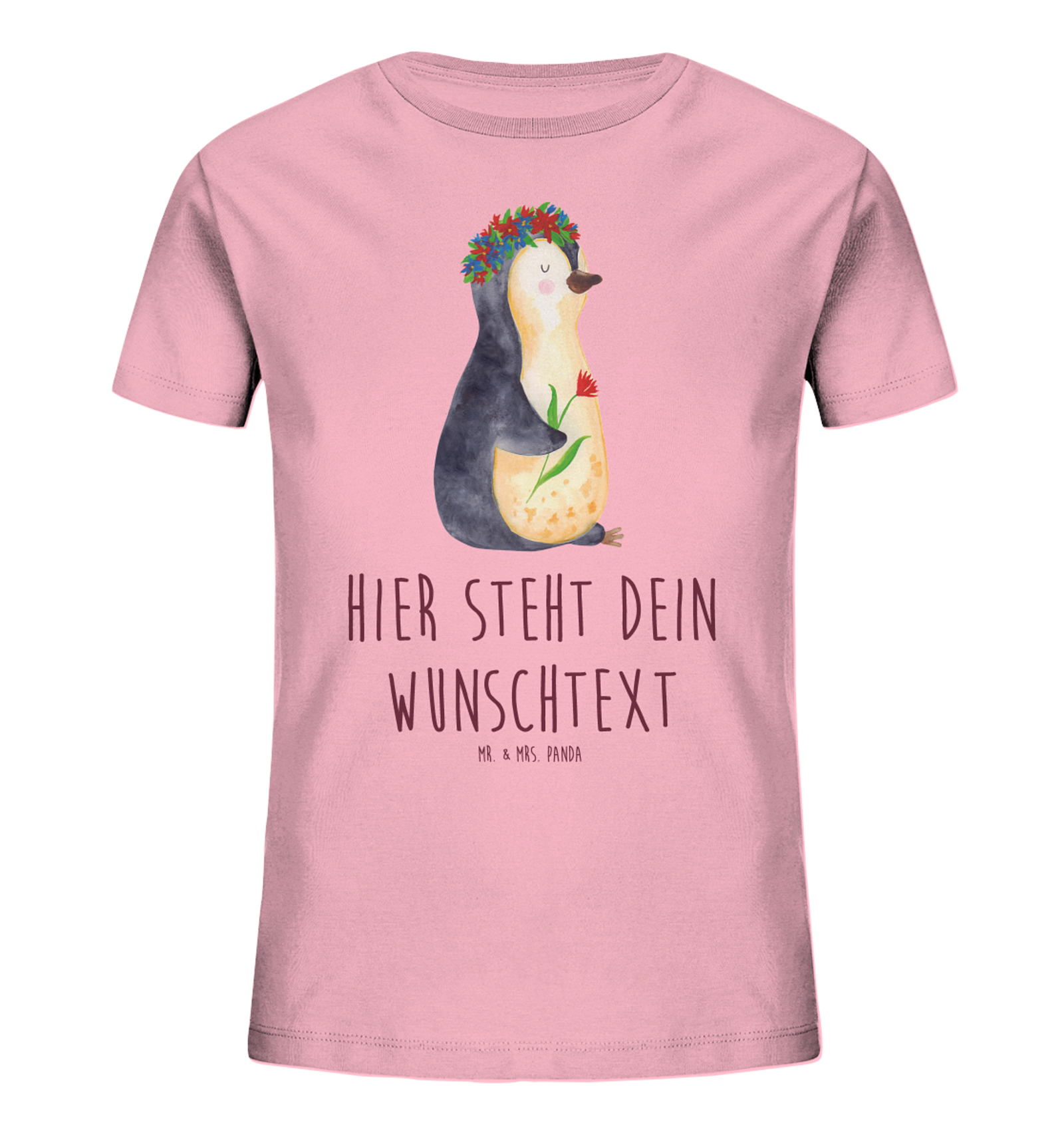 Personalisiertes Kinder T-Shirt Pinguin Blumen