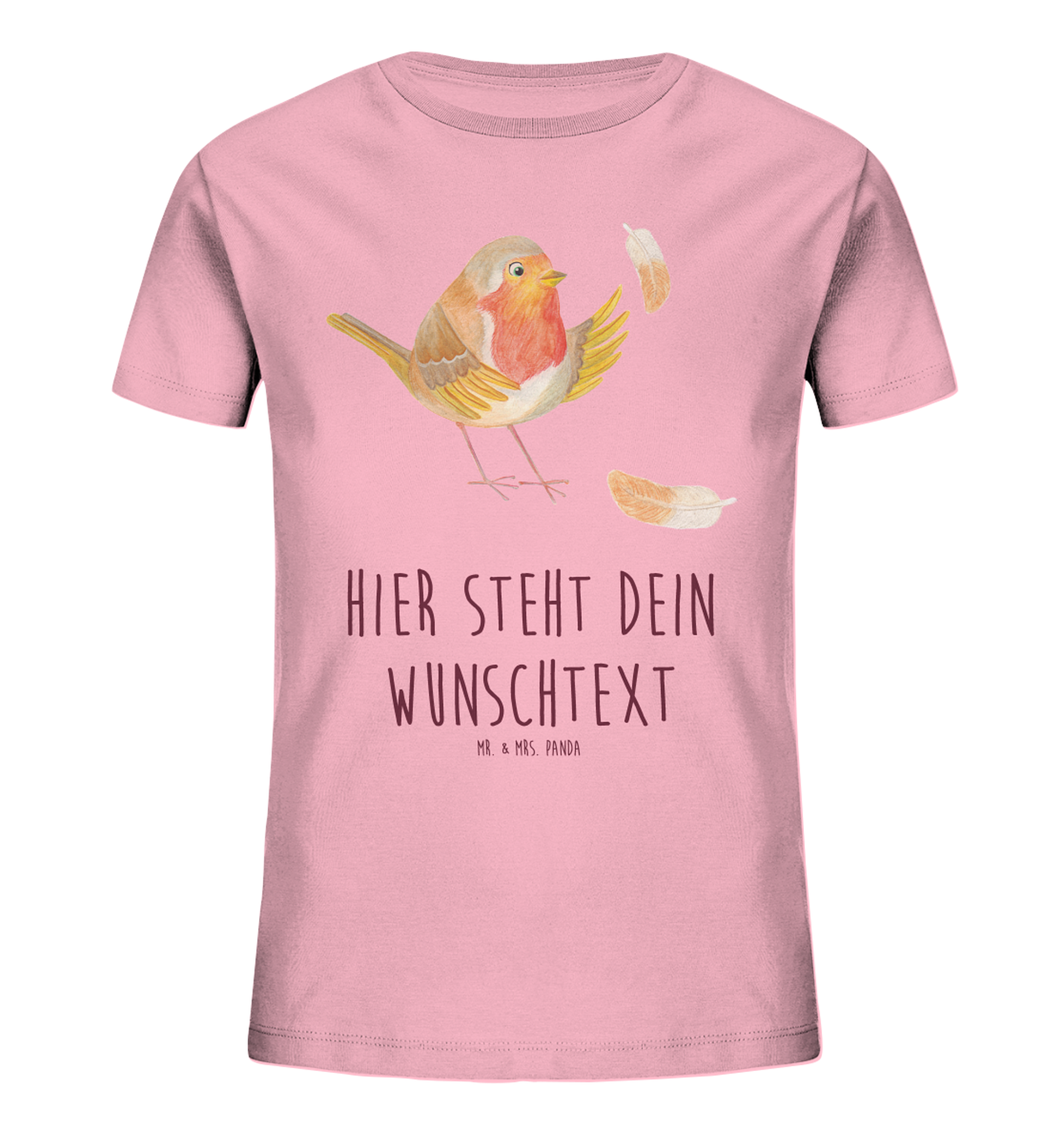 Personalisiertes Kinder T-Shirt Rotkehlchen Federn