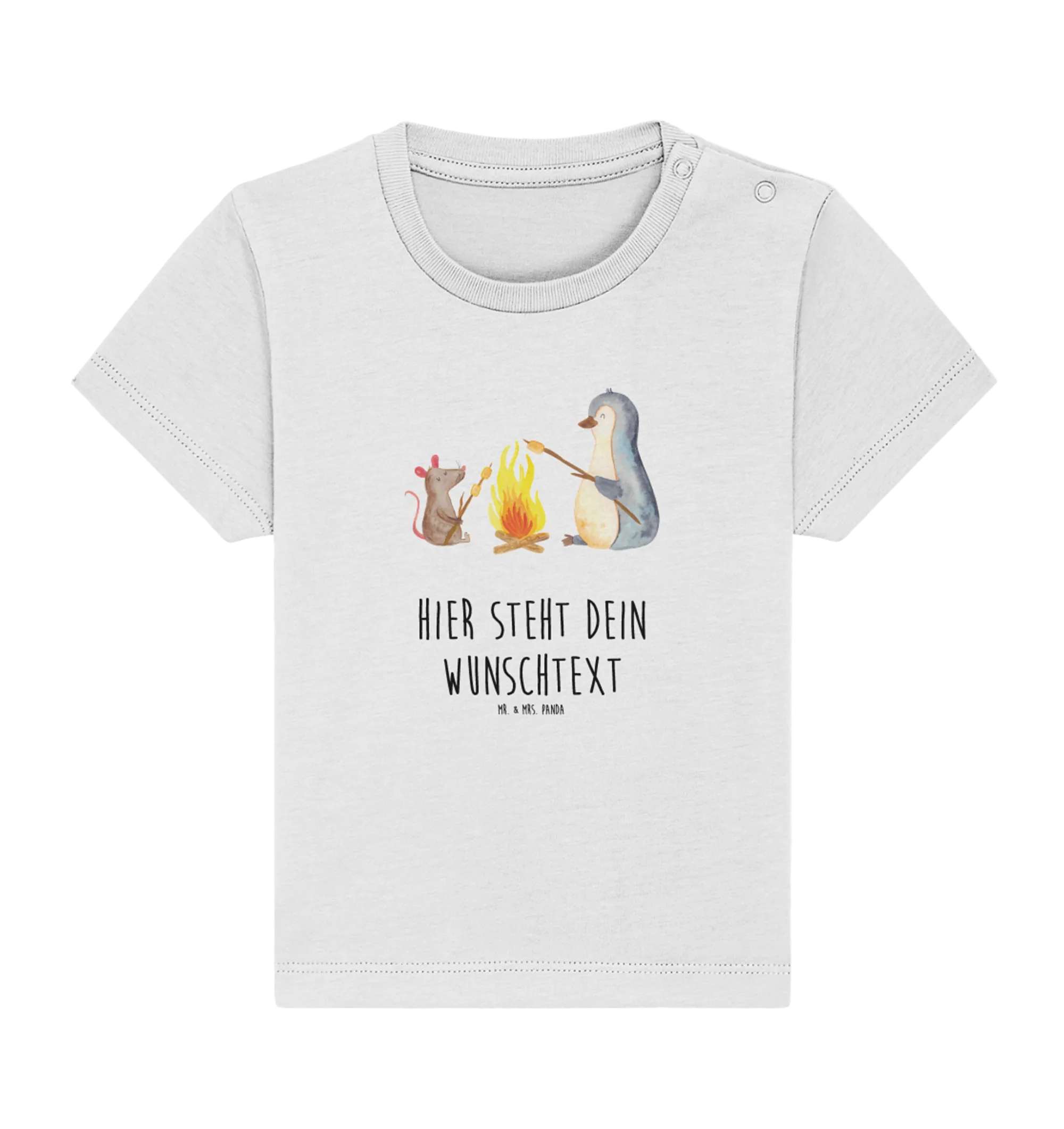 Personalisiertes Baby Shirt Pinguin Lagerfeuer