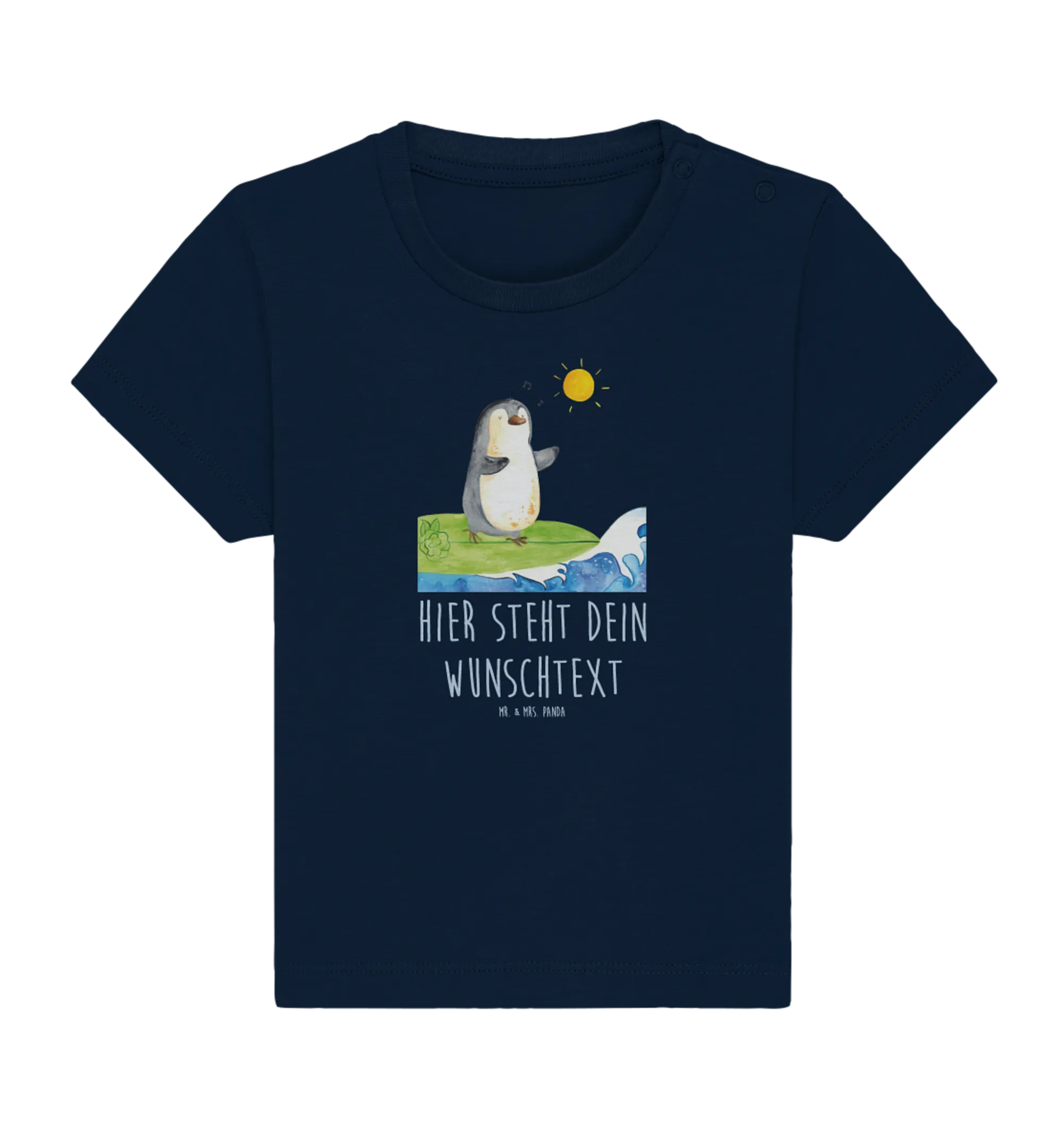 Personalisiertes Baby Shirt Pinguin Surfer