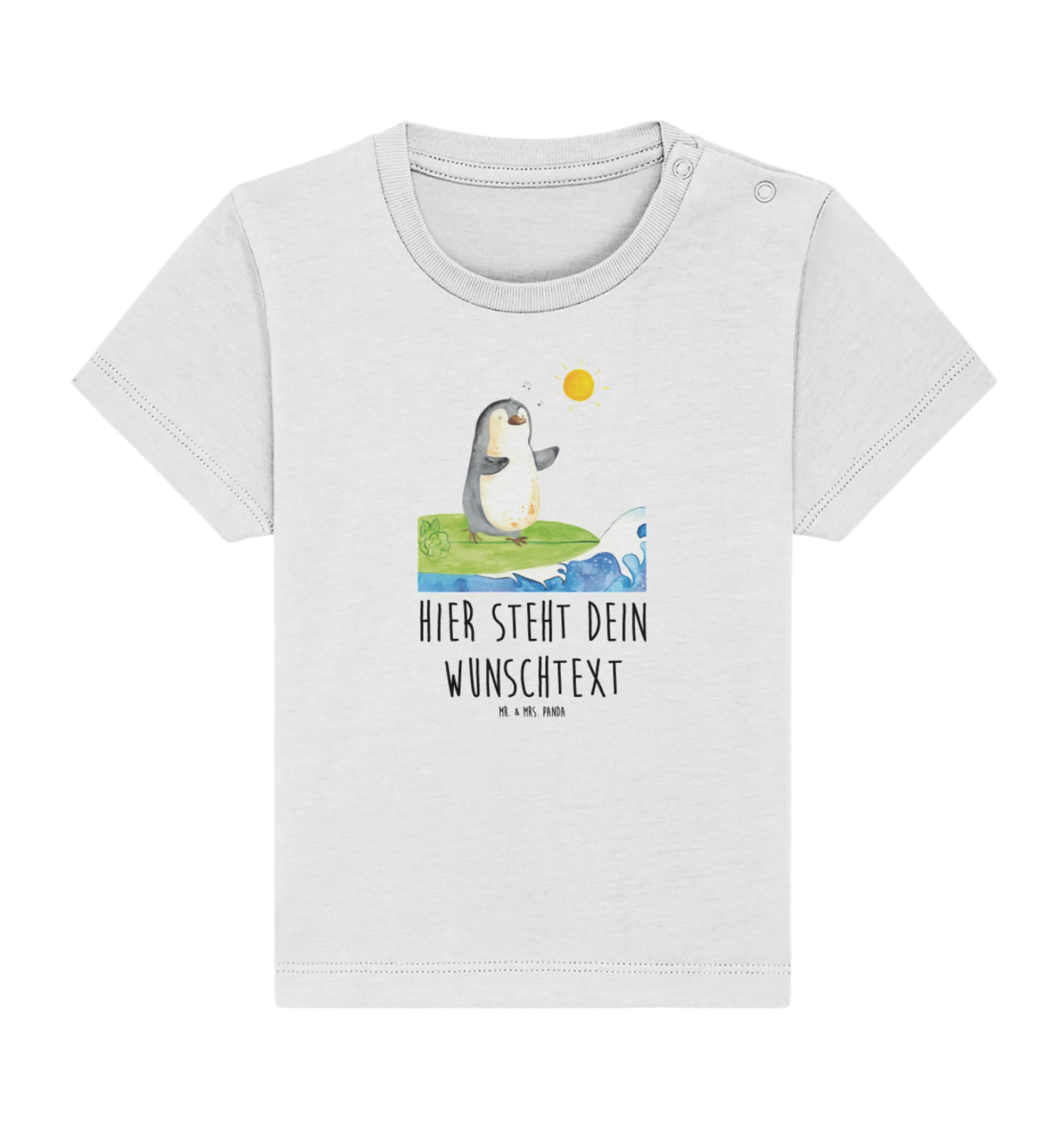 Personalisiertes Baby Shirt Pinguin Surfer