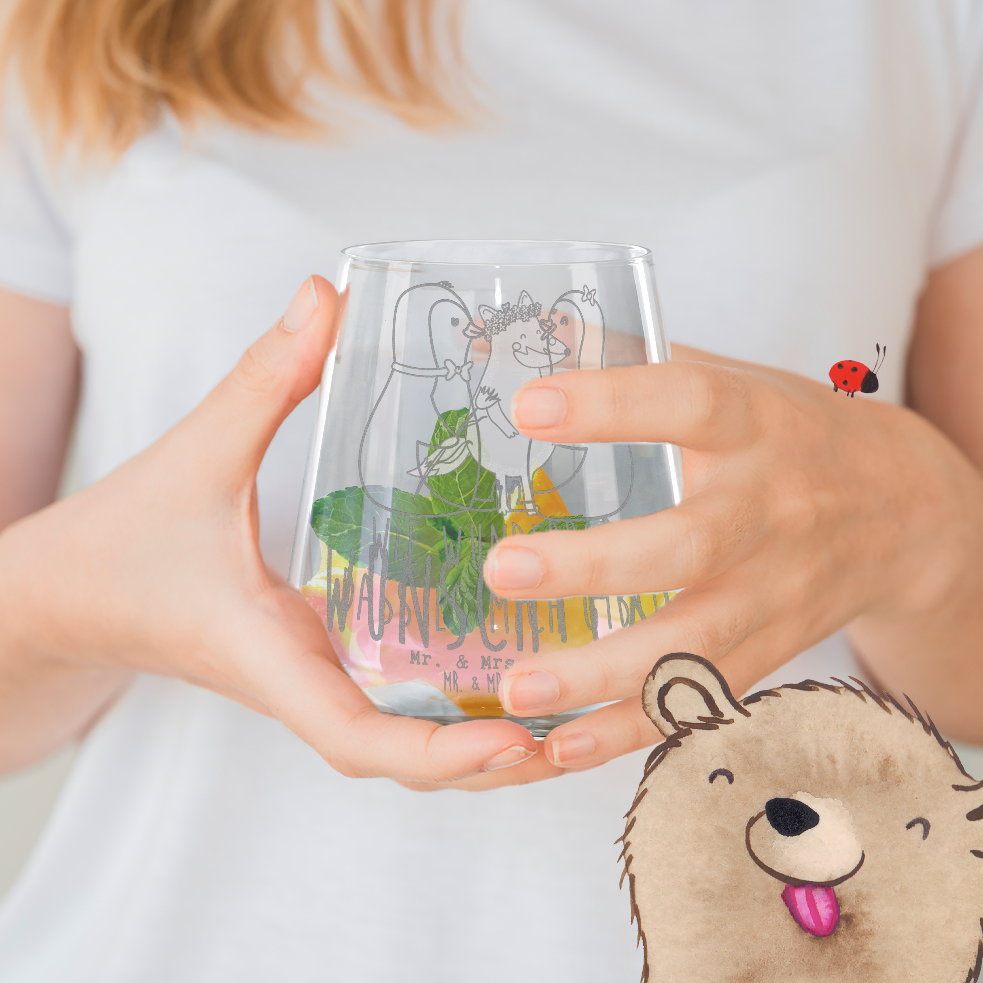 Personalisiertes Cocktail Glas Pinguin Pärchen