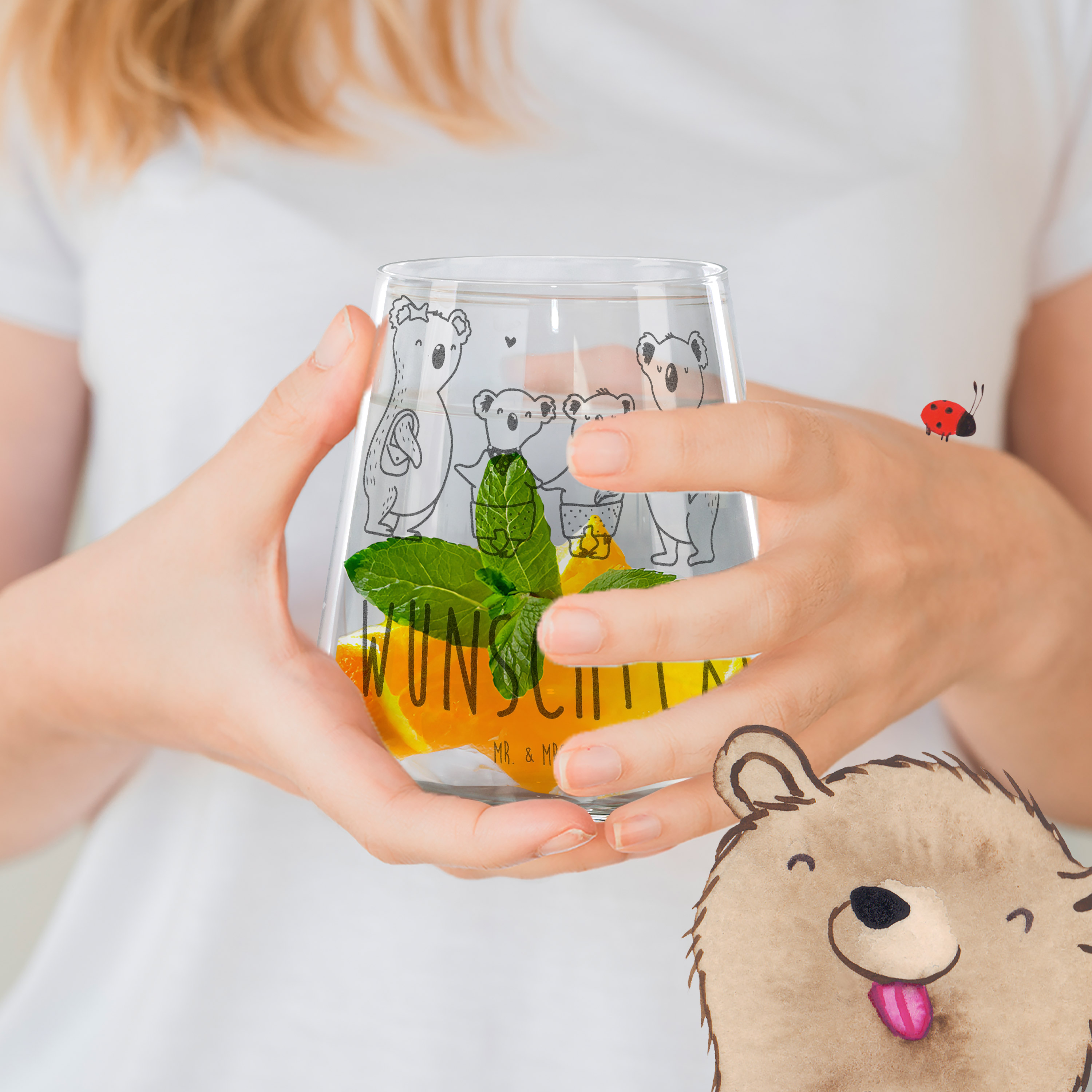 Personalisiertes Cocktail Glas Koala Familie zwei