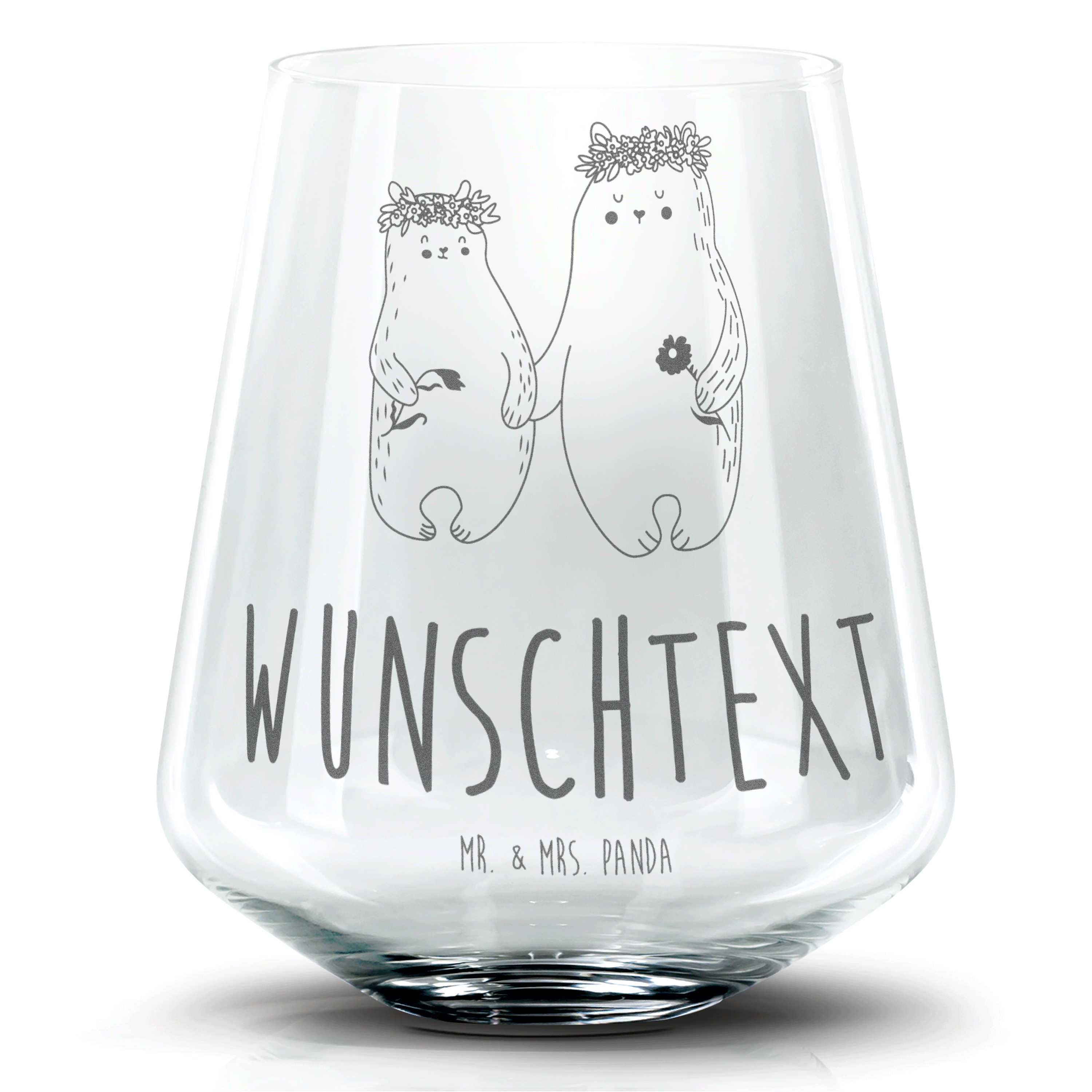 Personalisiertes Cocktail Glas Bären mit Blumenkranz